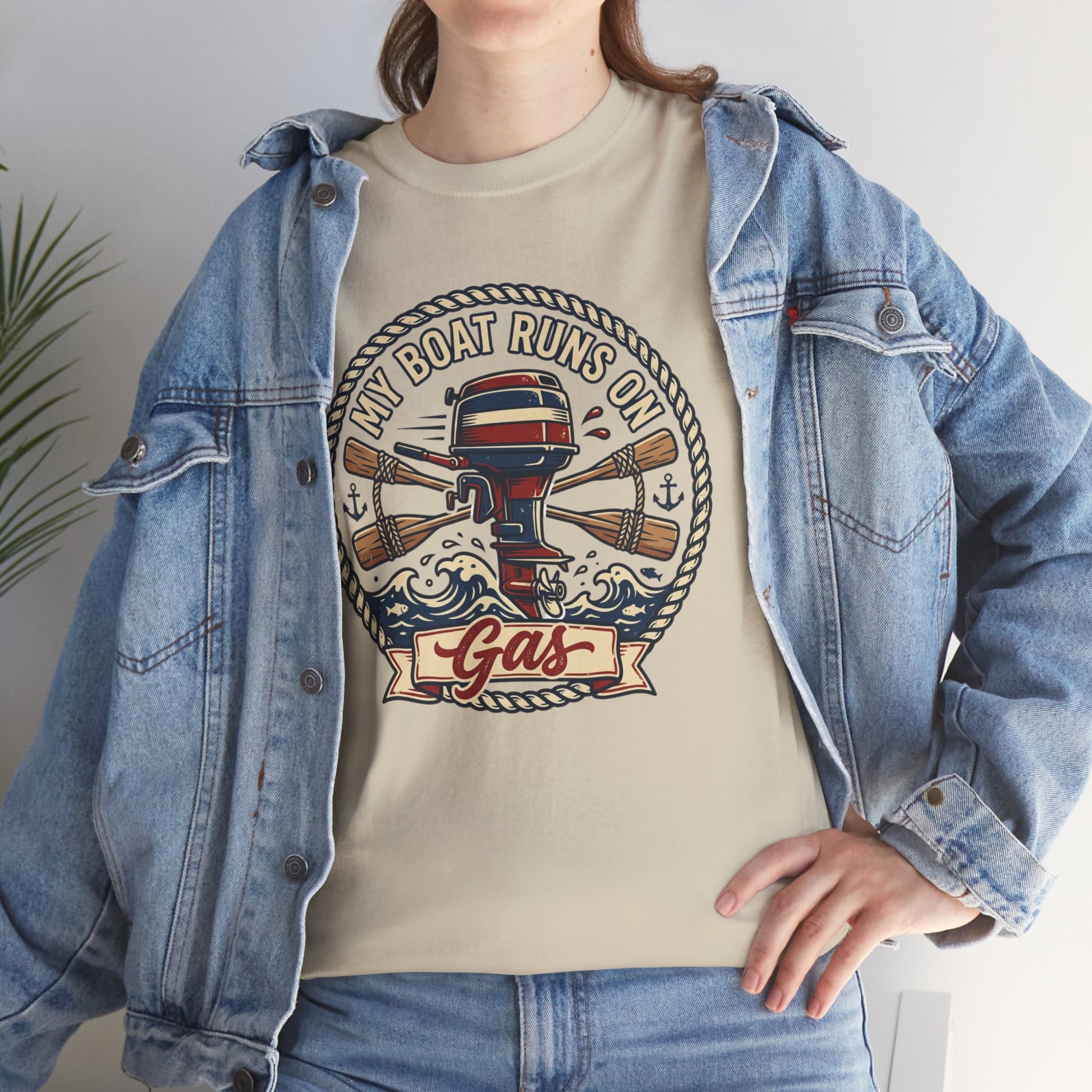 Boat Runs on Gas T-Shirt — Vintage Outboard Motor Fishing Tee Printify