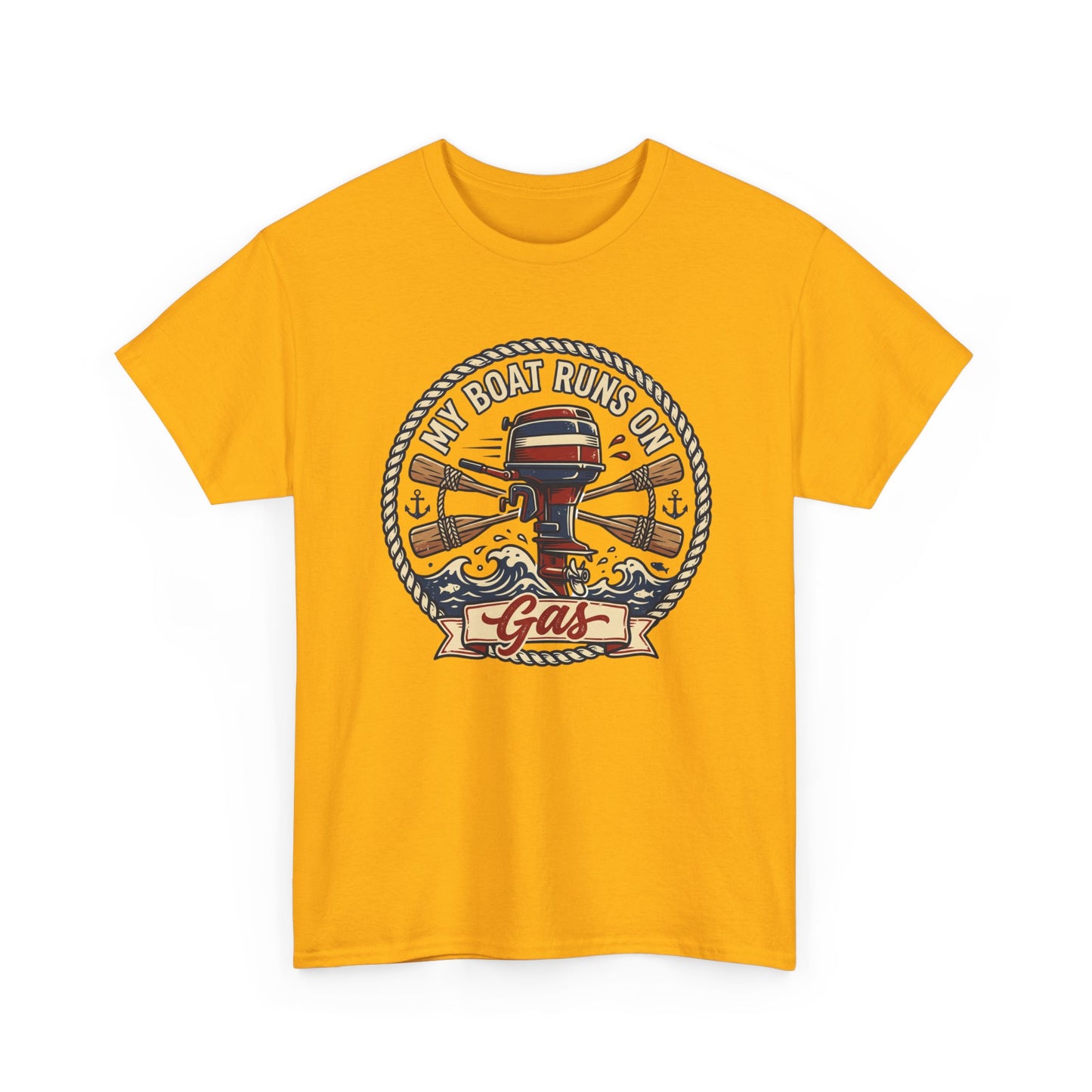 Boat Runs on Gas T-Shirt — Vintage Outboard Motor Fishing Tee Printify