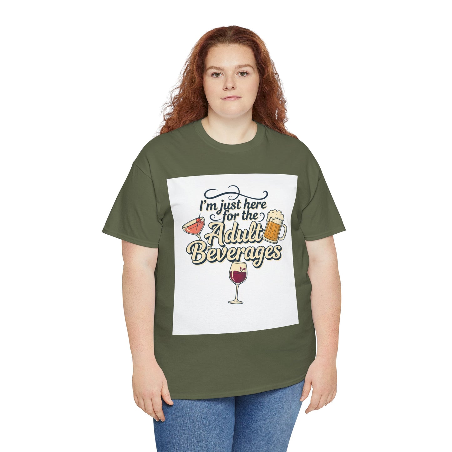 T-Shirt — "I'm Just Here for the Adult Beverages" Funny Wine & Beer Tee