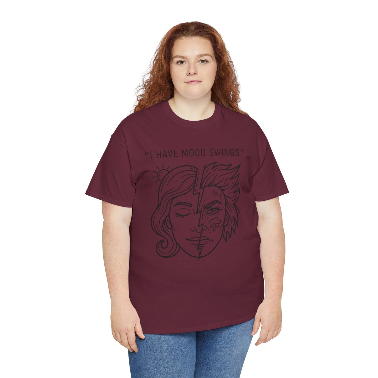 Mood Swings Graphic Tee — Split Face Line Art "I Have Mood Swings" T-Shirt Printify