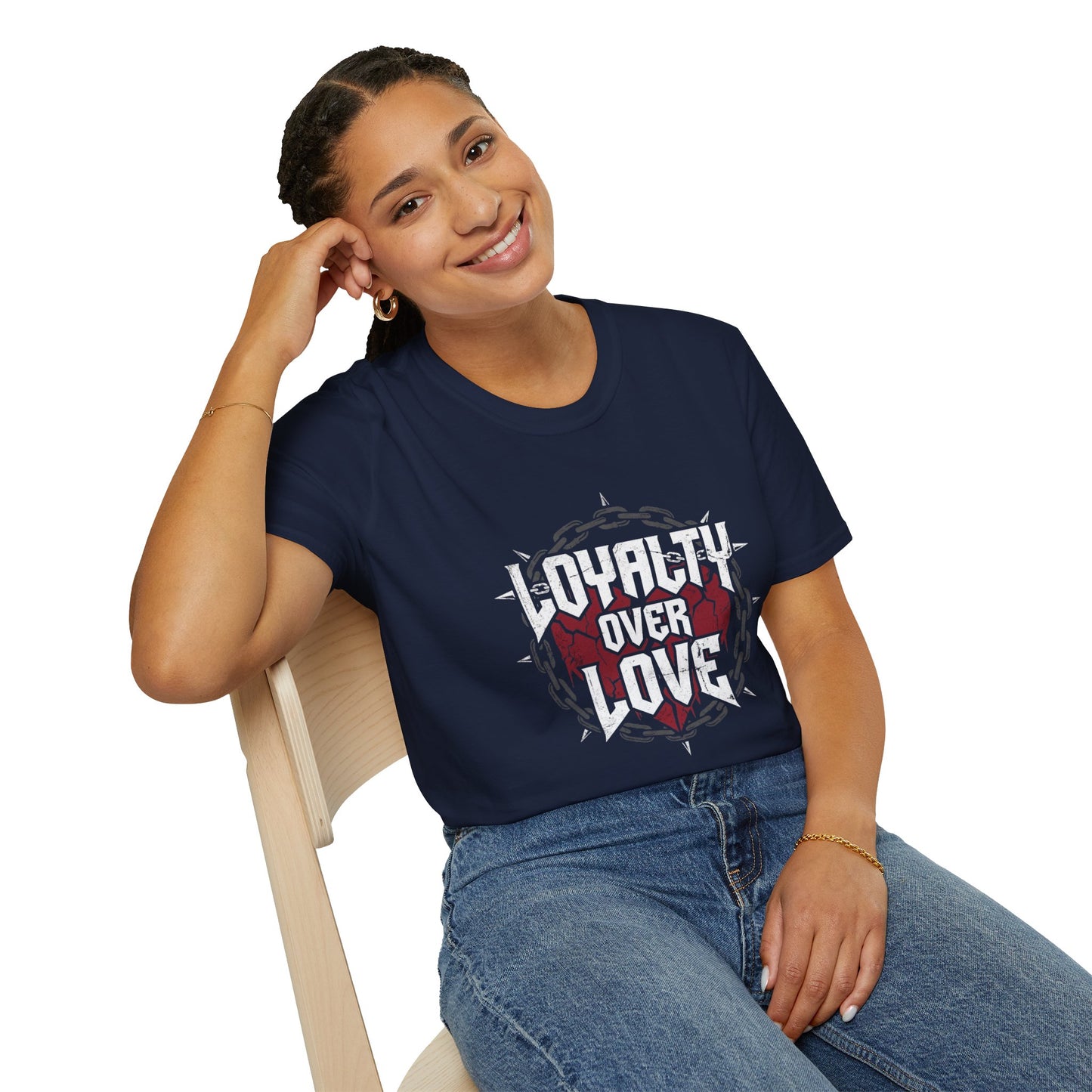 Loyalty Over Love T-Shirt — Edgy Heart & Chain Graphic Tee