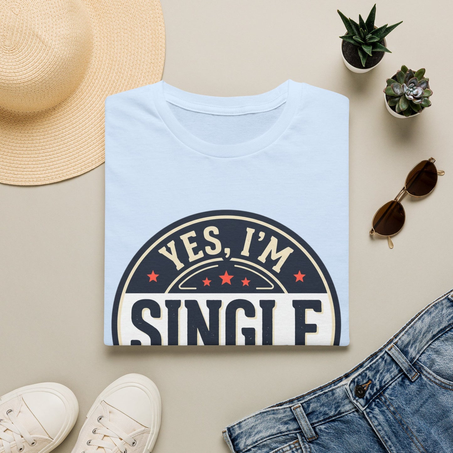 "Yes, I’m Single" Graphic Tee - Single Badge T-Shirt