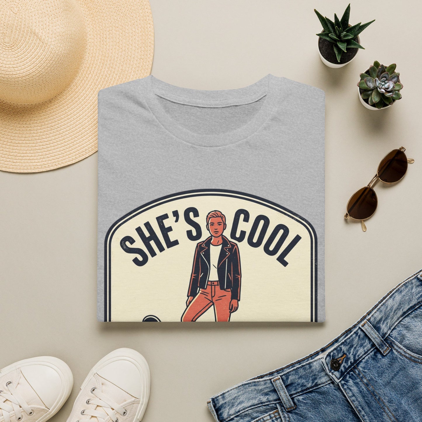 She's Cool Skateboarder T-Shirt — "She's Cool, She Can Ride On It" Retro Graphic Tee