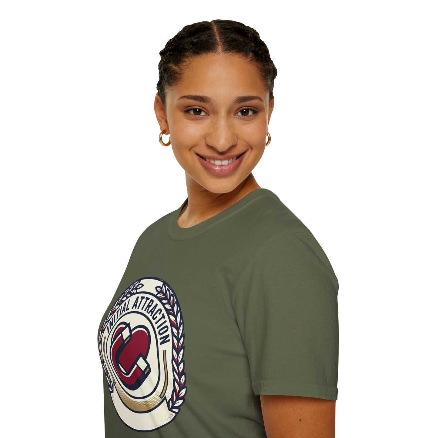Initial Attraction T-Shirt — Retro Badge Heart Design