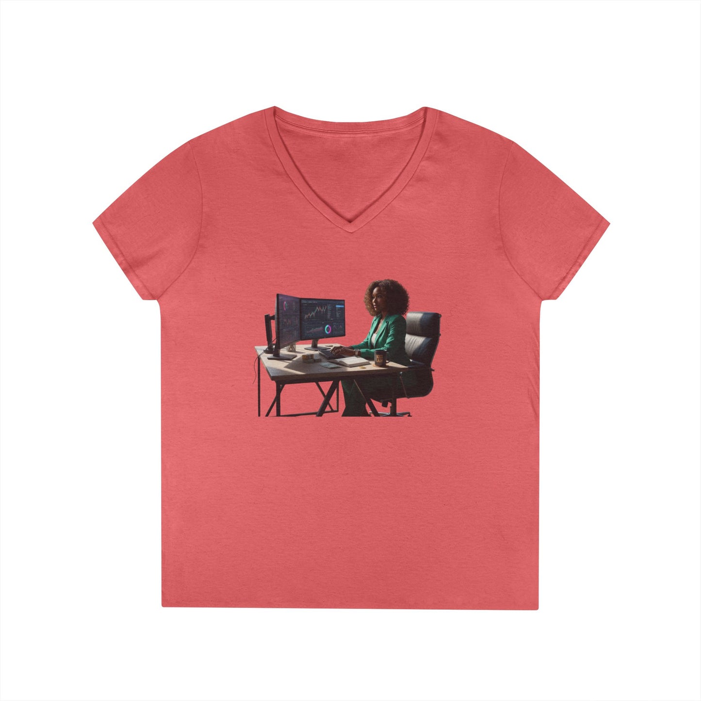 Programmer at Work V-Neck Tee — Female Coder Graphic Shirt