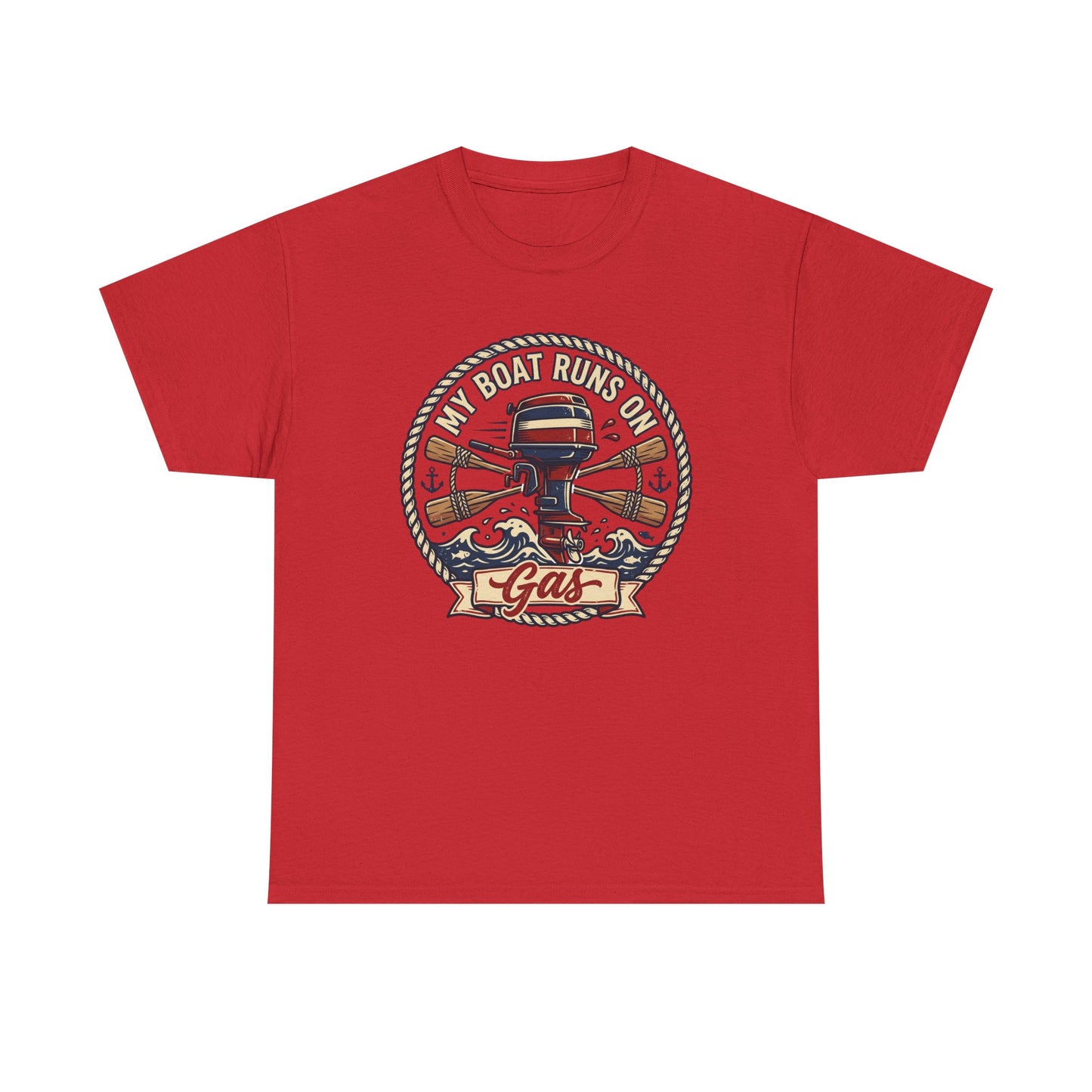 Boat Runs on Gas T-Shirt — Vintage Outboard Motor Fishing Tee Printify