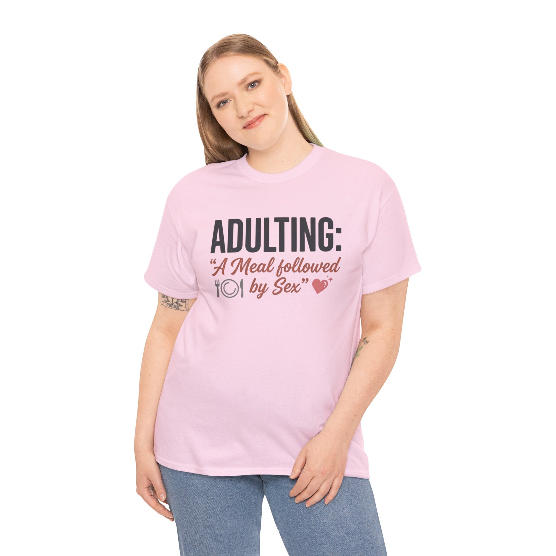 Adulting T‑Shirt – "Adulting: A Meal Followed by Sex" Funny Graphic Tee Printify