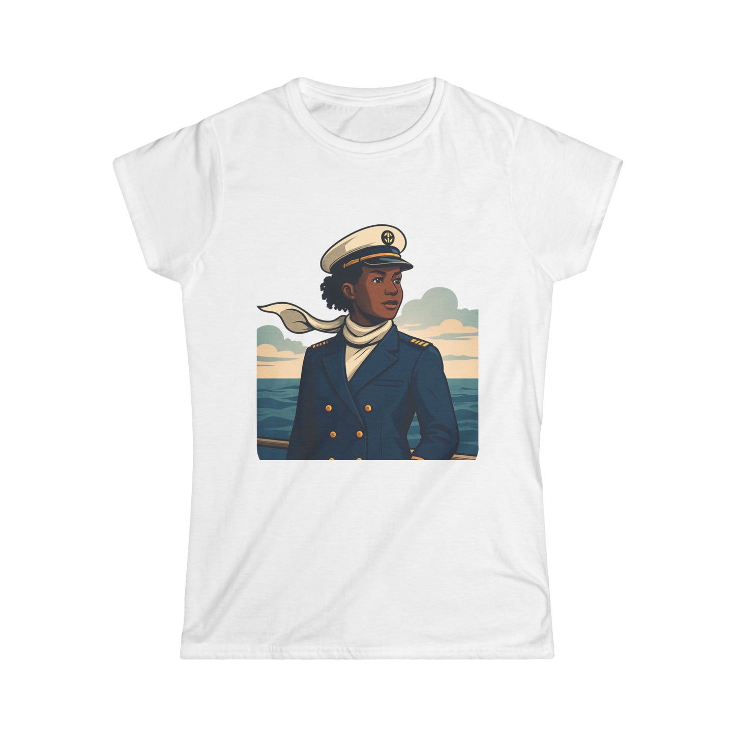 Nautical Captain Portrait Women's Tee — Vintage Seafarer Graphic T-Shirt