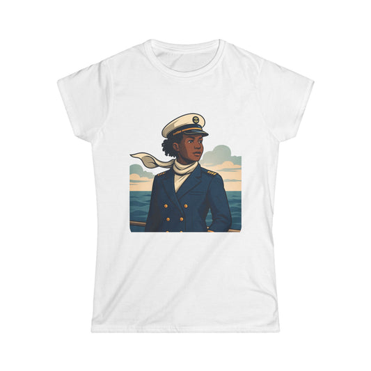Nautical Captain Portrait Women's Tee — Vintage Seafarer Graphic T-Shirt