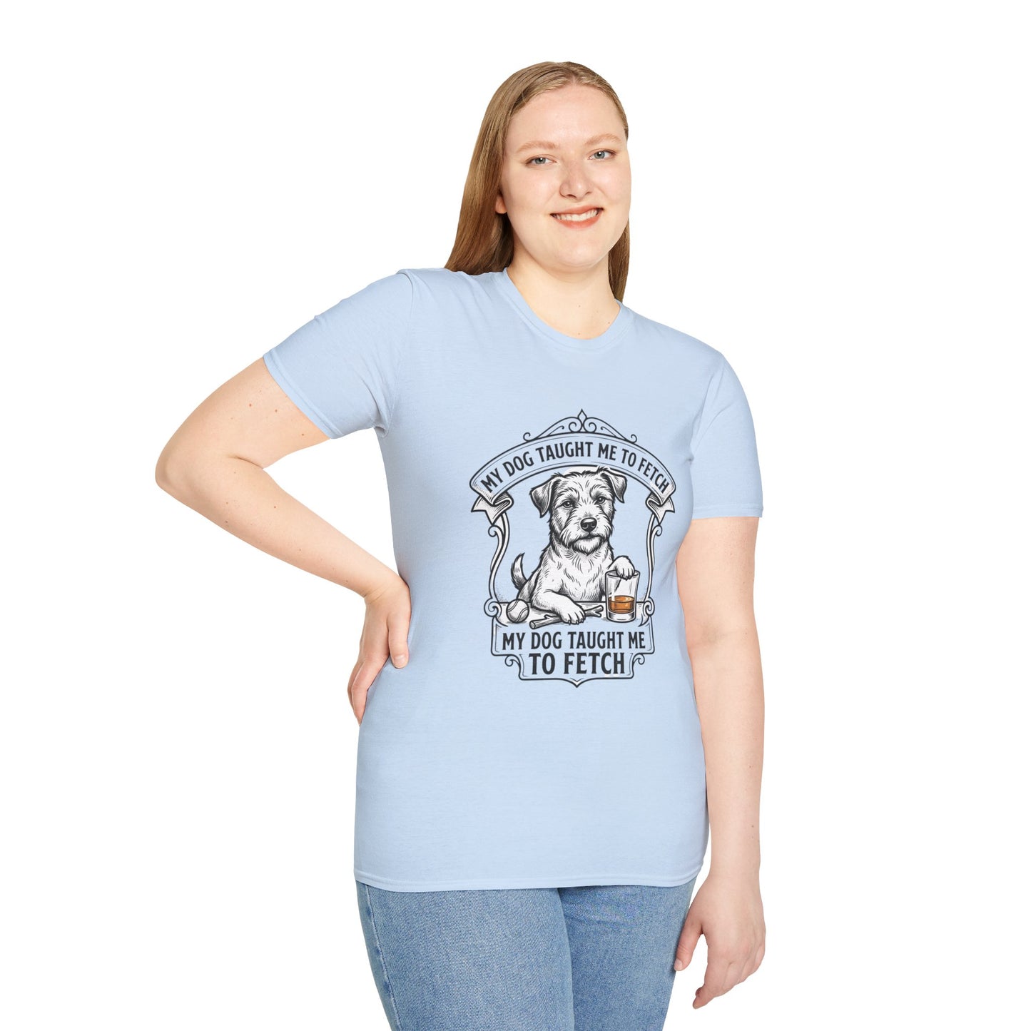 "My Dog Taught Me to Fetch" Vintage Pup Graphic Tee-Dog T-Shirt