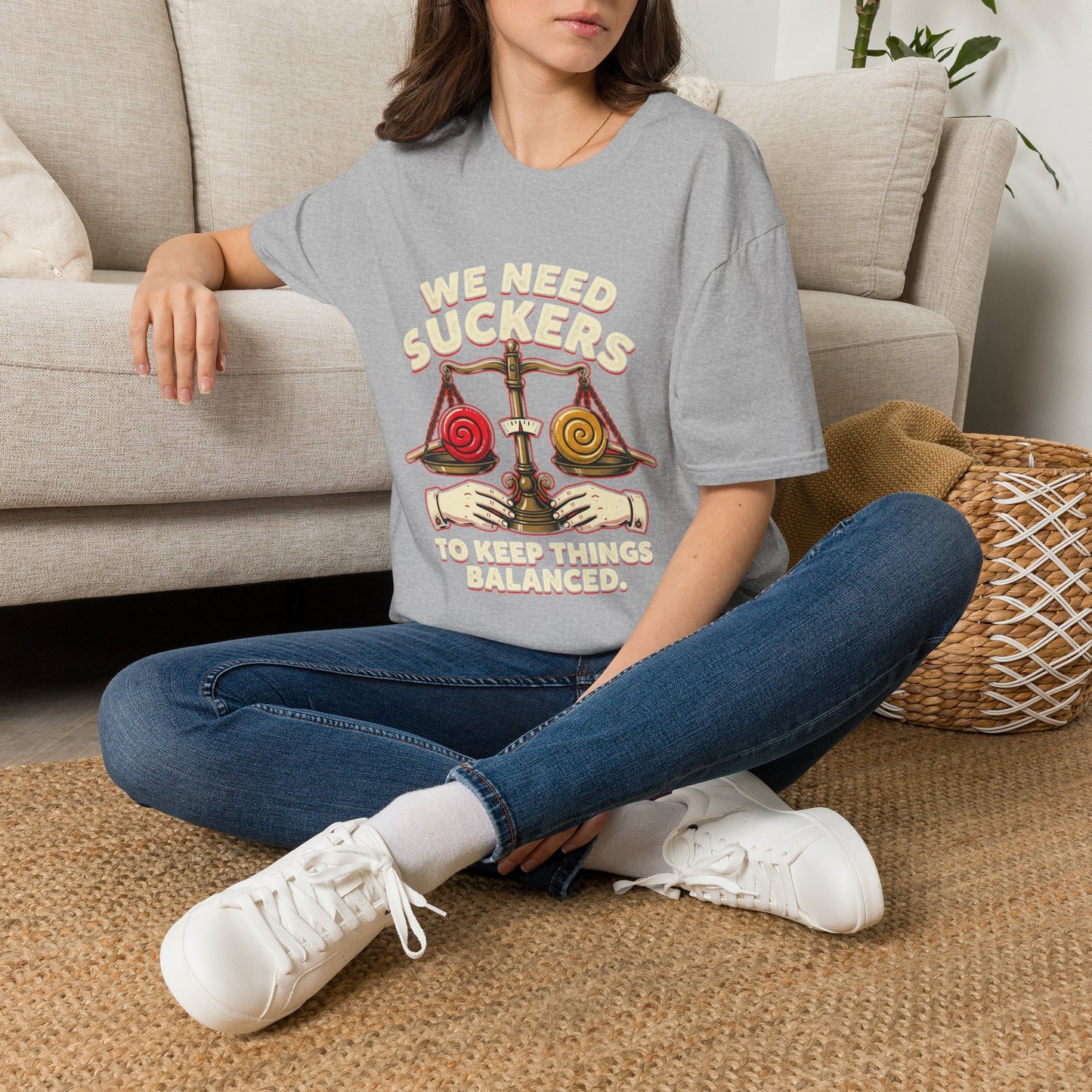 "We Need Suckers to Keep Things Balanced" Retro Candy Scale Tee