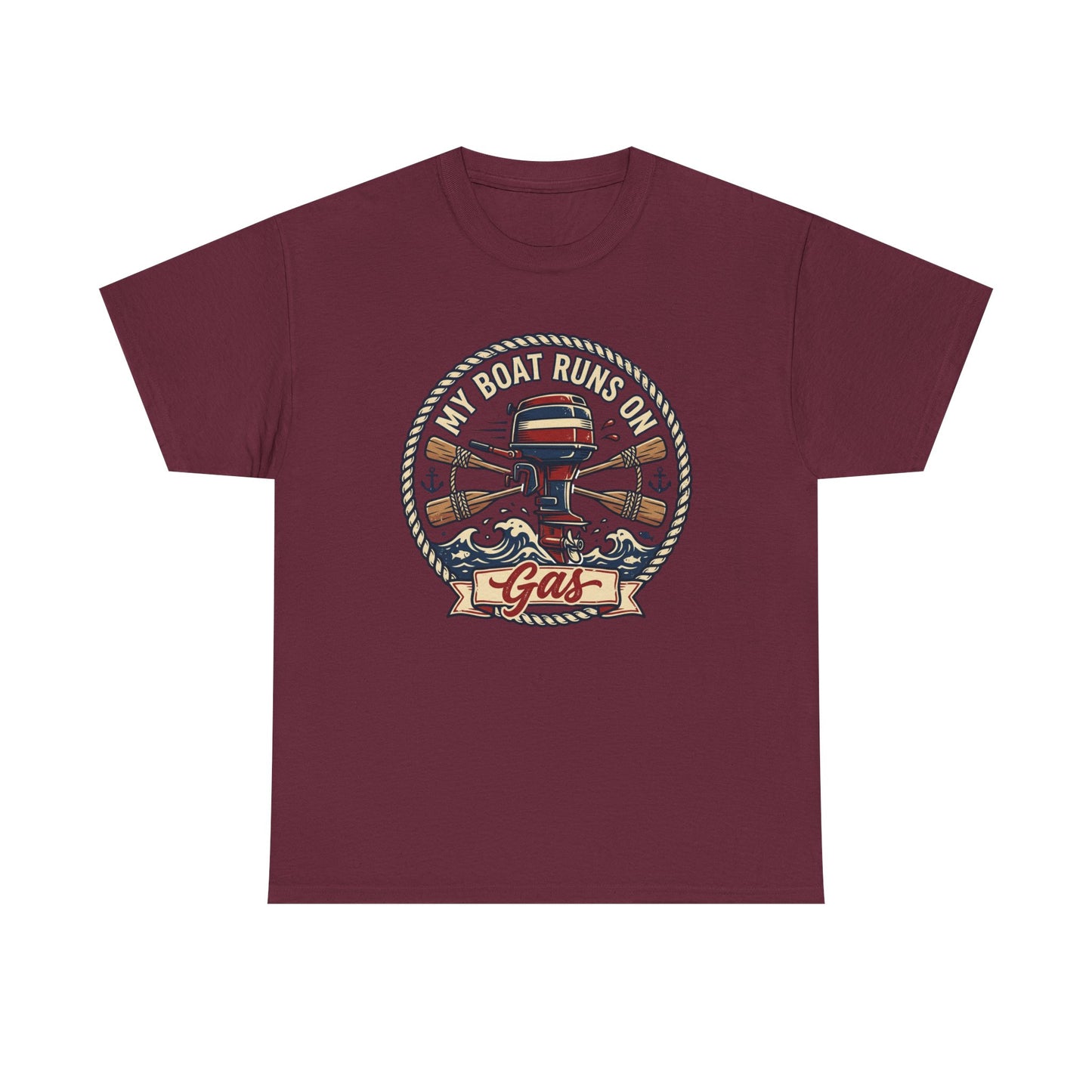 Boat Runs on Gas T-Shirt — Vintage Outboard Motor Fishing Tee Printify