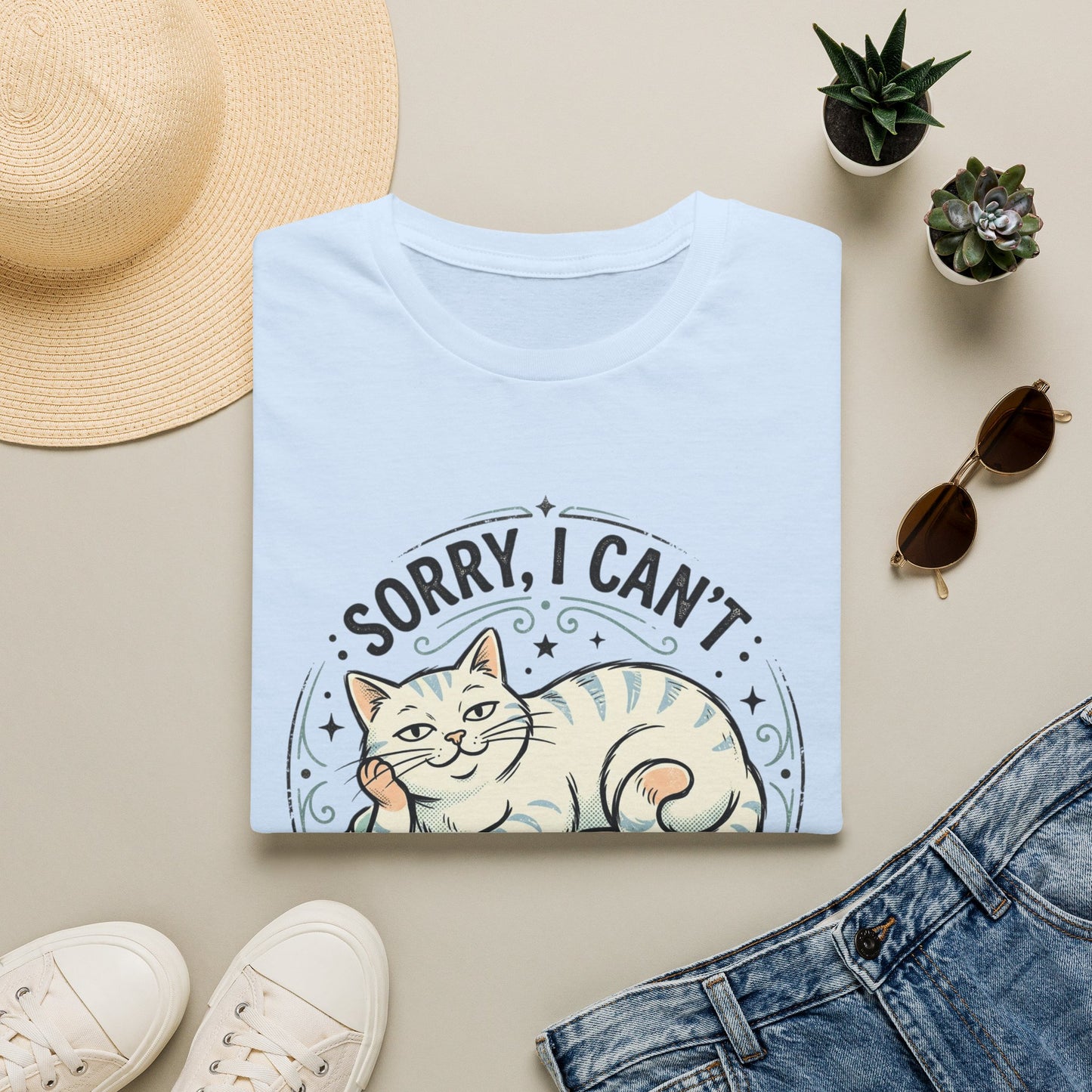 "Sorry, I Can’t — I Already Have Plans With My Cat" Cute Cat Graphic Tee