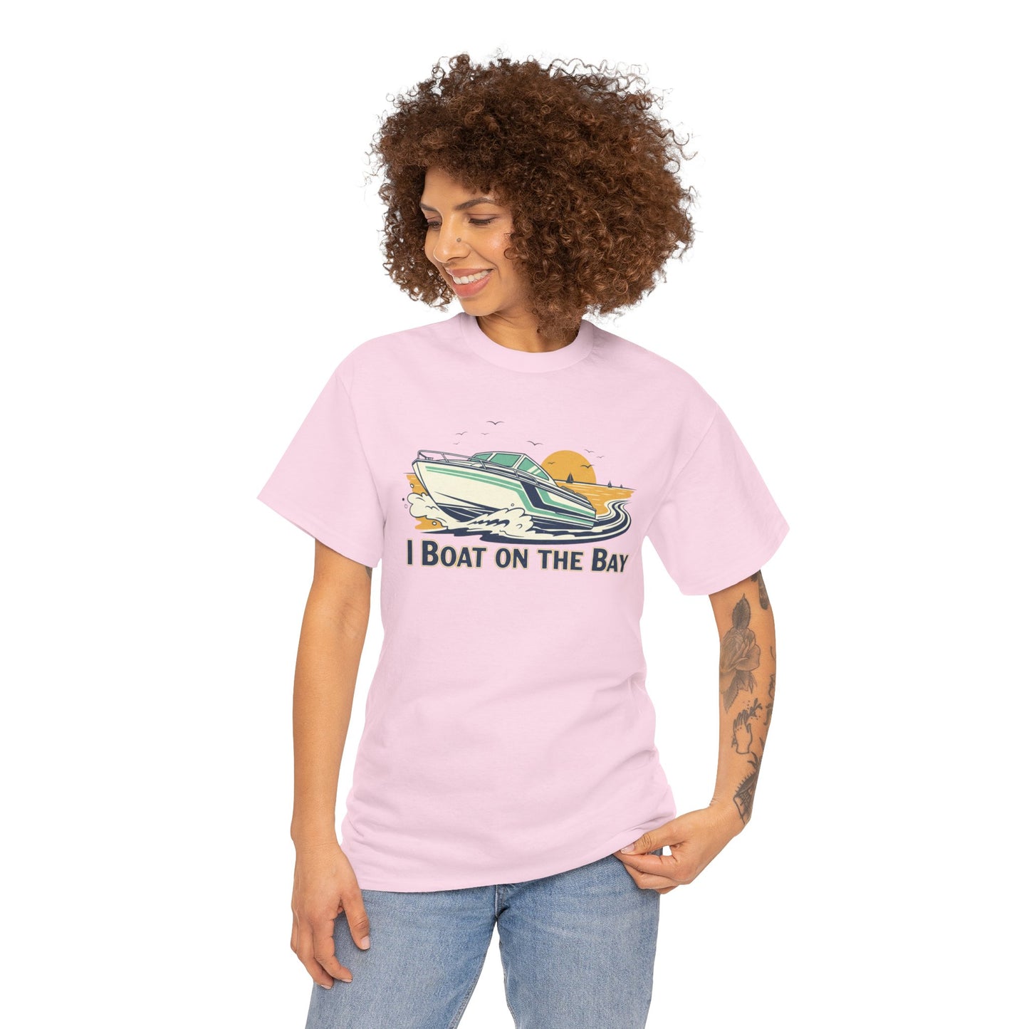 Boat on the Bay T-Shirt — Retro Motorboat Sunset Tee Printify