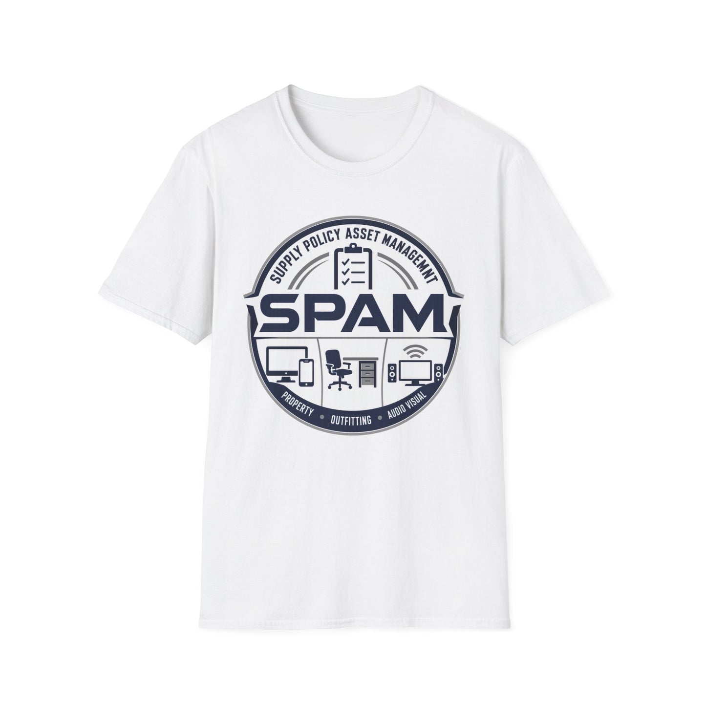 SPAM Supply Policy Asset Management T-Shirt — Logistics/ IT / Admin Graphic Tee