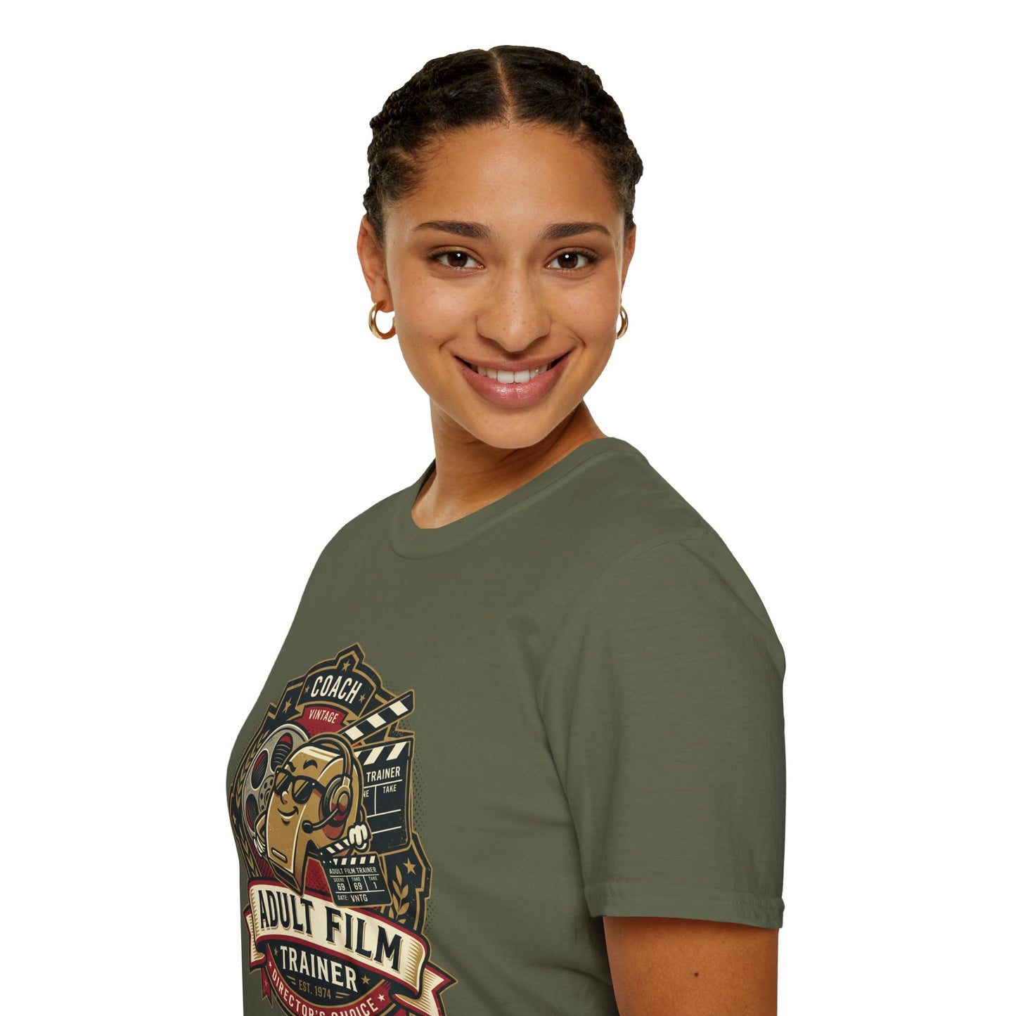 Adult Film Trainer T-Shirt — Vintage Director’s Coach Movie Reel Tee Printify