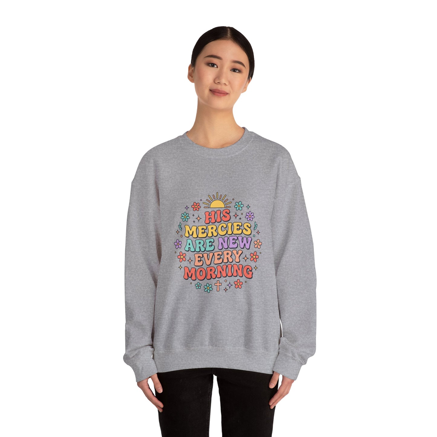 His Mercies Are New Every Morning Sweatshirt | Christian, Pastel Groovy Encouragement