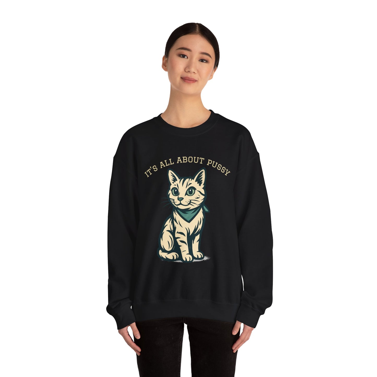 Cute Kitten Pullover Sweatshirt — Vintage Cat Illustration Crewneck