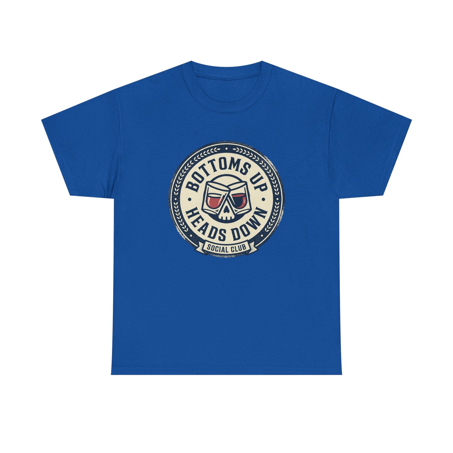 "Bottoms Up Heads Down" Skull Beer Logo Tee