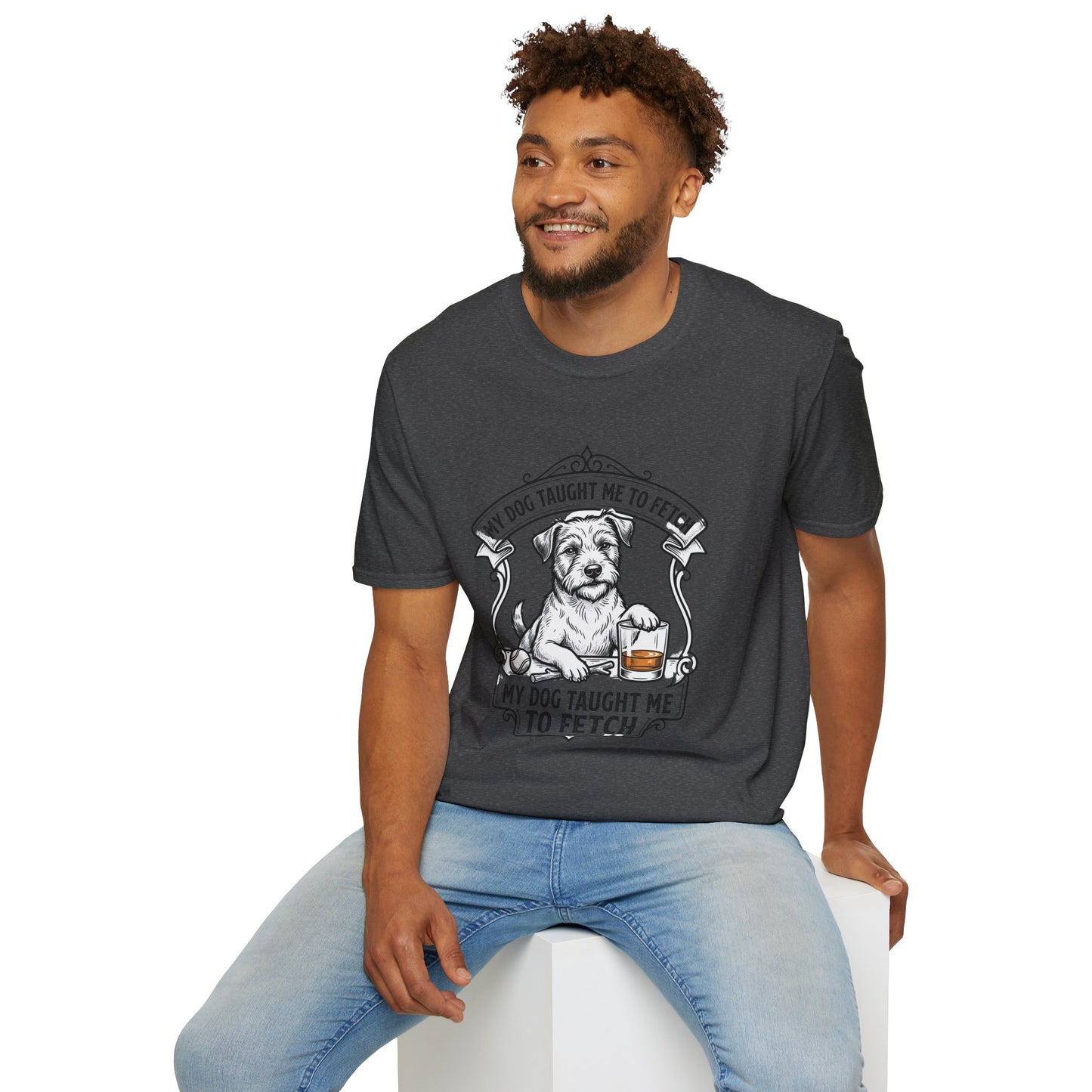 "My Dog Taught Me to Fetch" Vintage Pup Graphic Tee-Dog T-Shirt