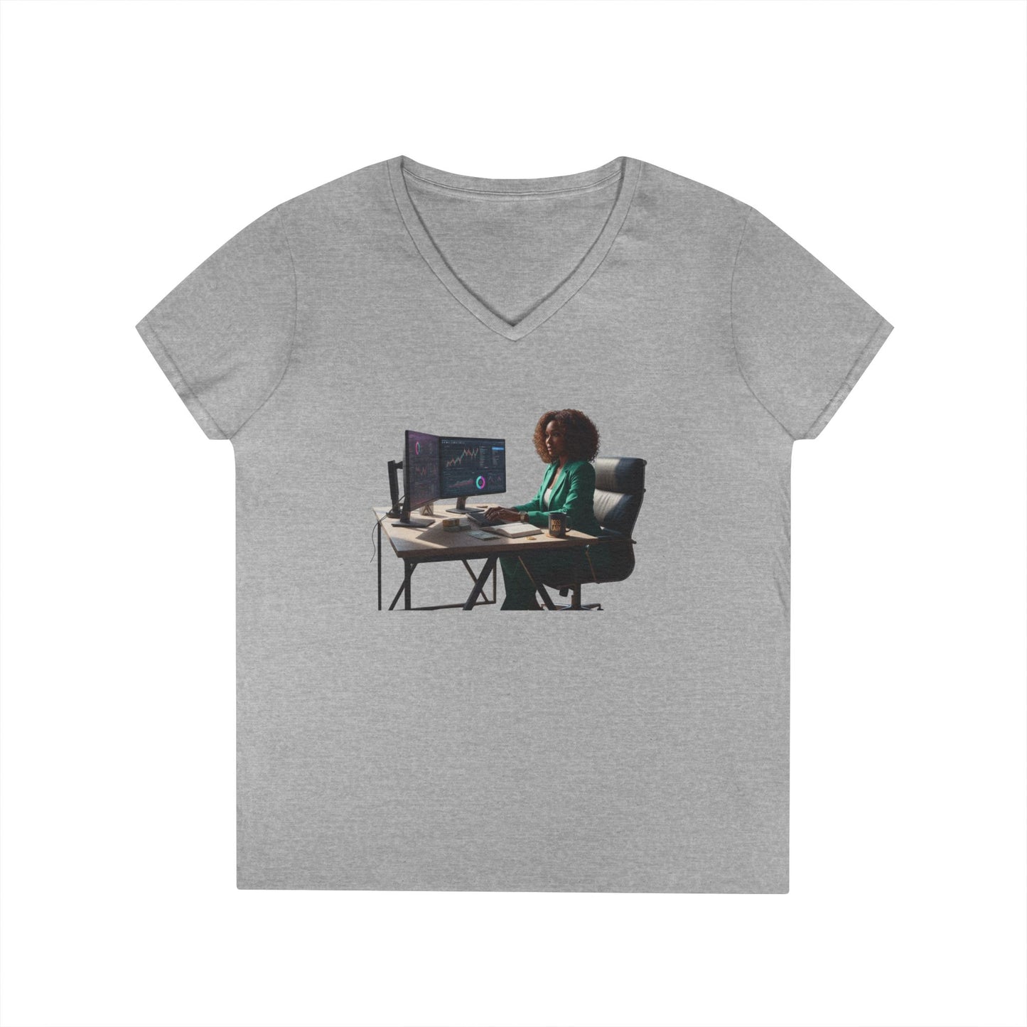 Programmer at Work V-Neck Tee — Female Coder Graphic Shirt
