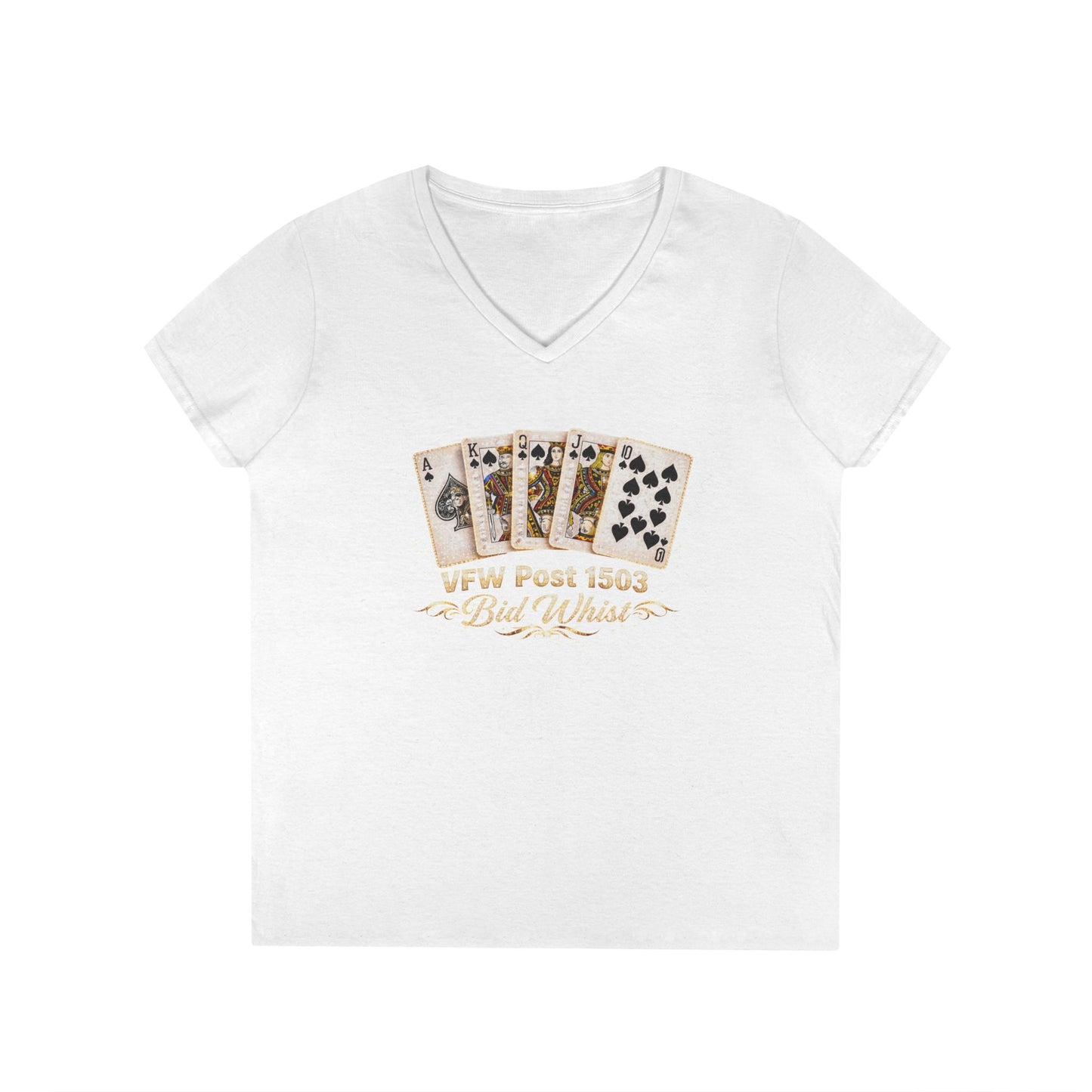 Ladies' V-Neck T-Shirt — Vintage Playing Cards "VFW Post 1503" Graphic Printify
