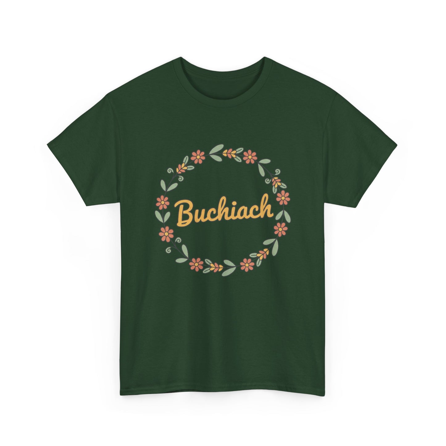 Buchiach Floral Wreath T-Shirt — Retro Script Garden Tee Printify