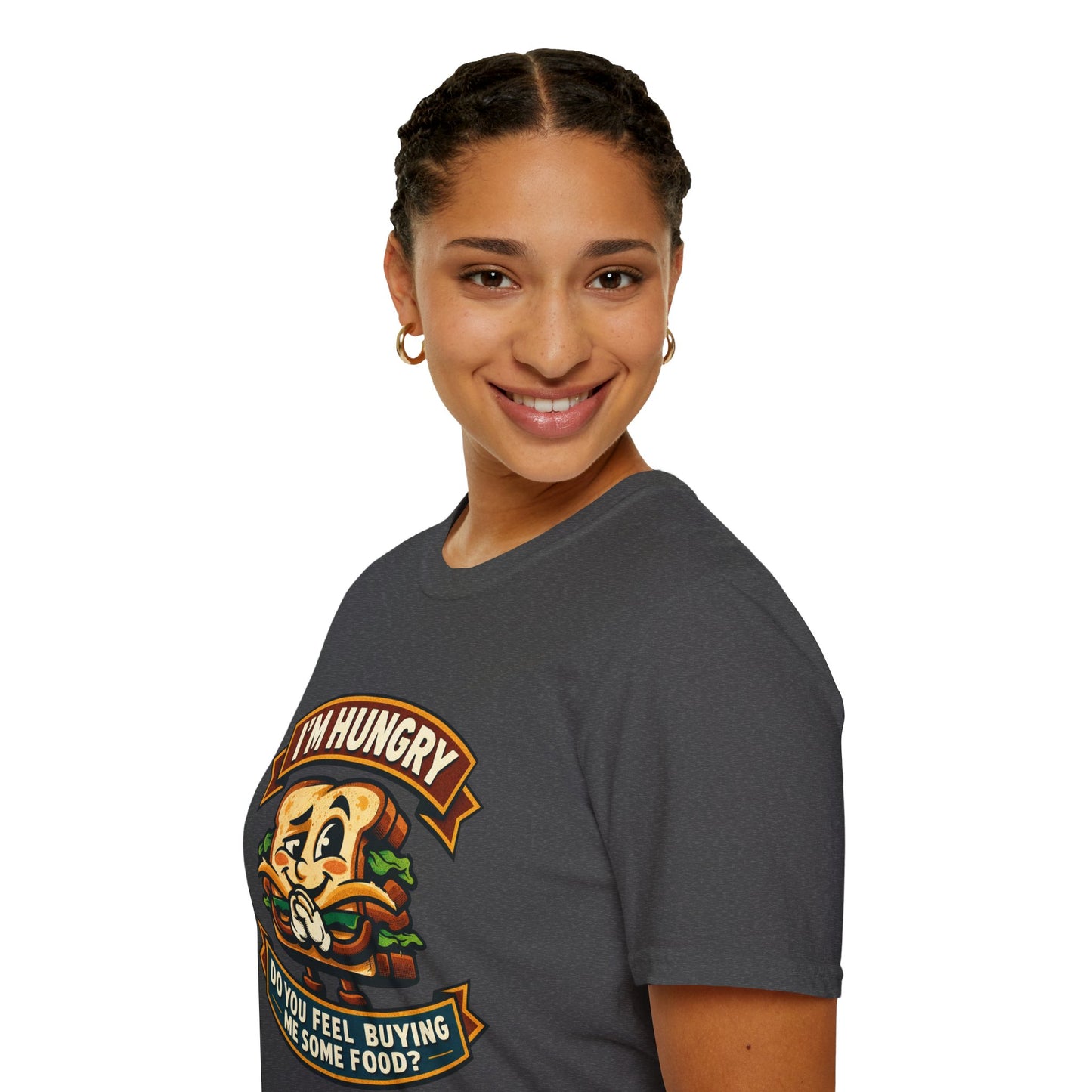 I'm Hungry Burger Graphic T-Shirt — "Do You Feel Buying Me Some Food?" Funny Foodie Tee