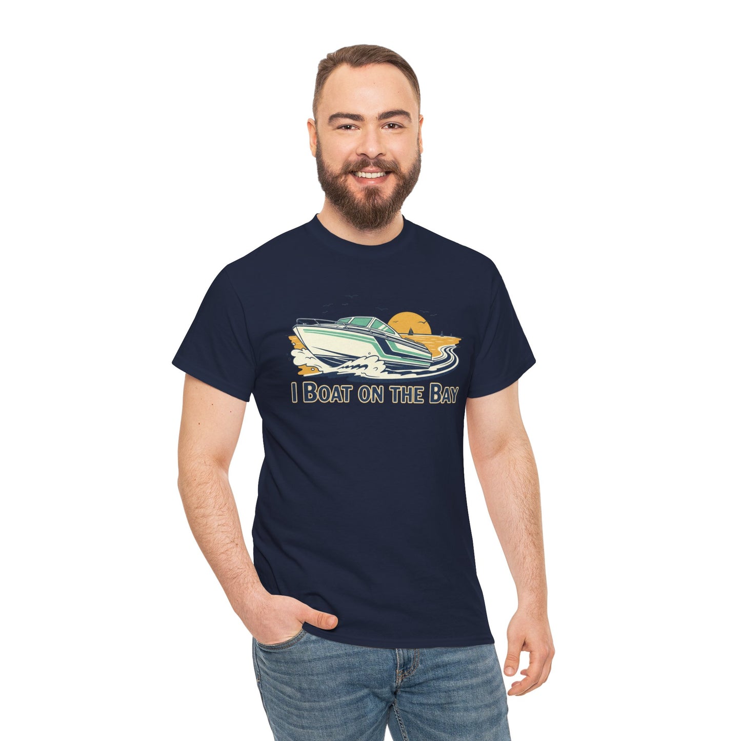 Boat on the Bay T-Shirt — Retro Motorboat Sunset Tee Printify