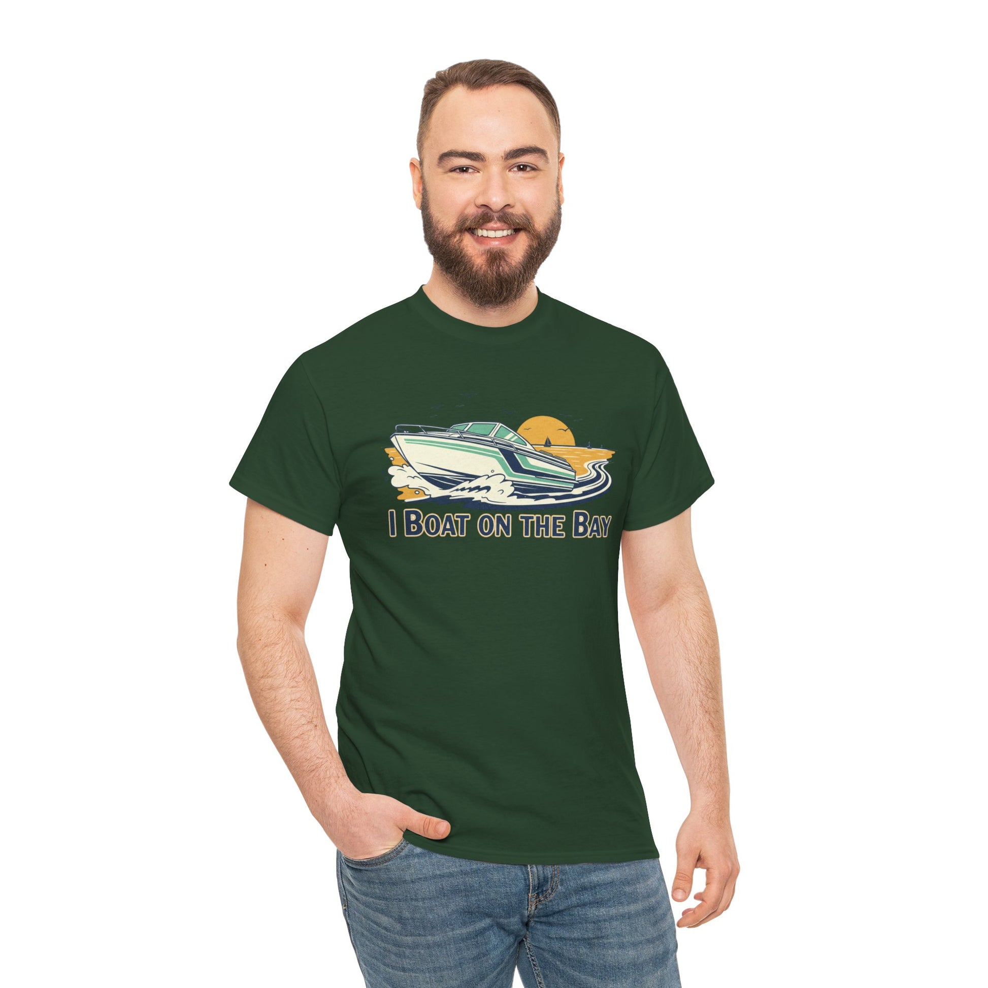 Boat on the Bay T-Shirt — Retro Motorboat Sunset Tee Printify