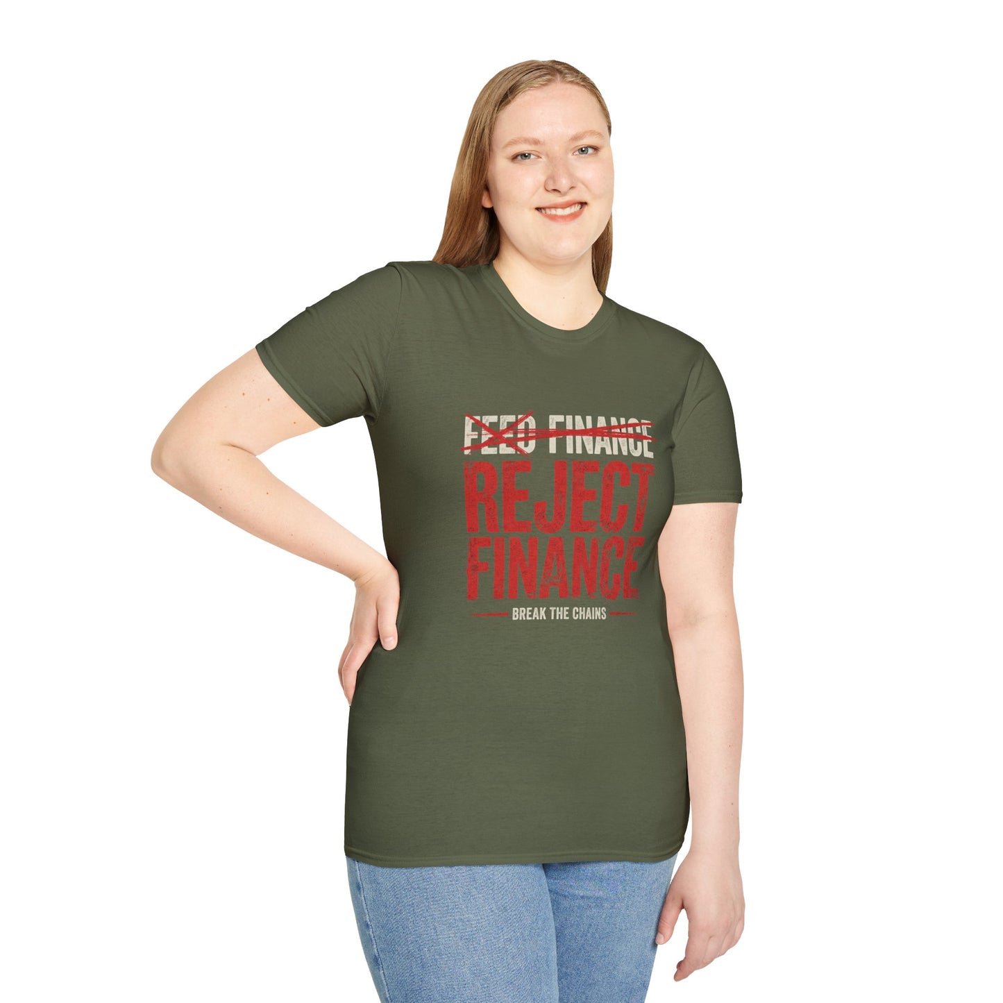 Reject Finance T-Shirt — Bold Red Protest Graphic Tee