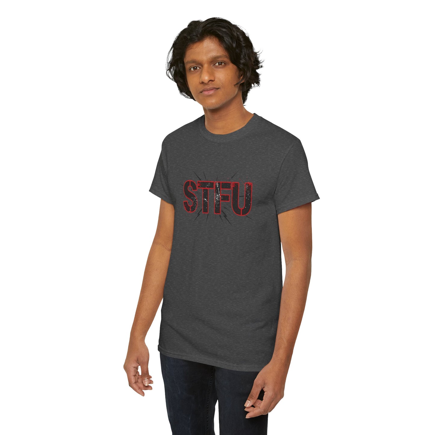 STFU Graphic Tee — Bold Distressed Text Shirt for Statement Style Printify