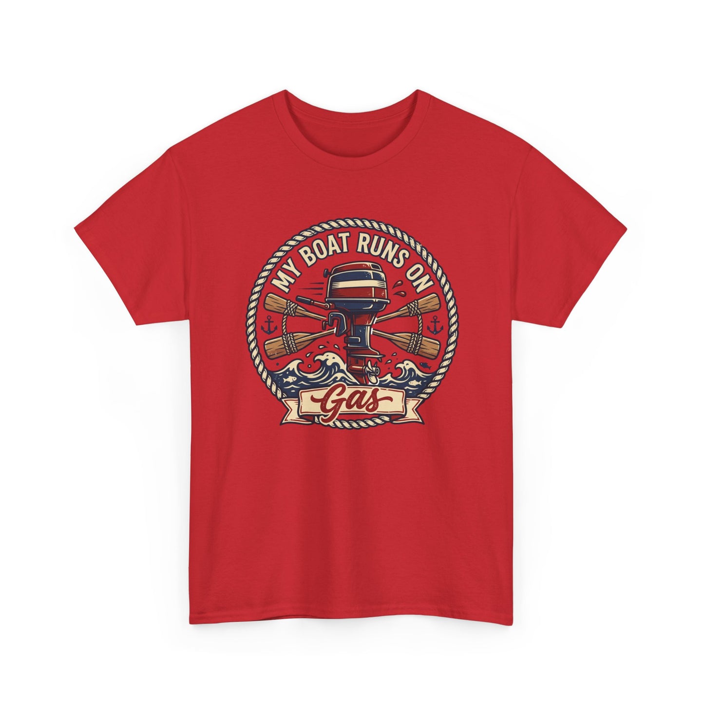 Boat Runs on Gas T-Shirt — Vintage Outboard Motor Fishing Tee Printify