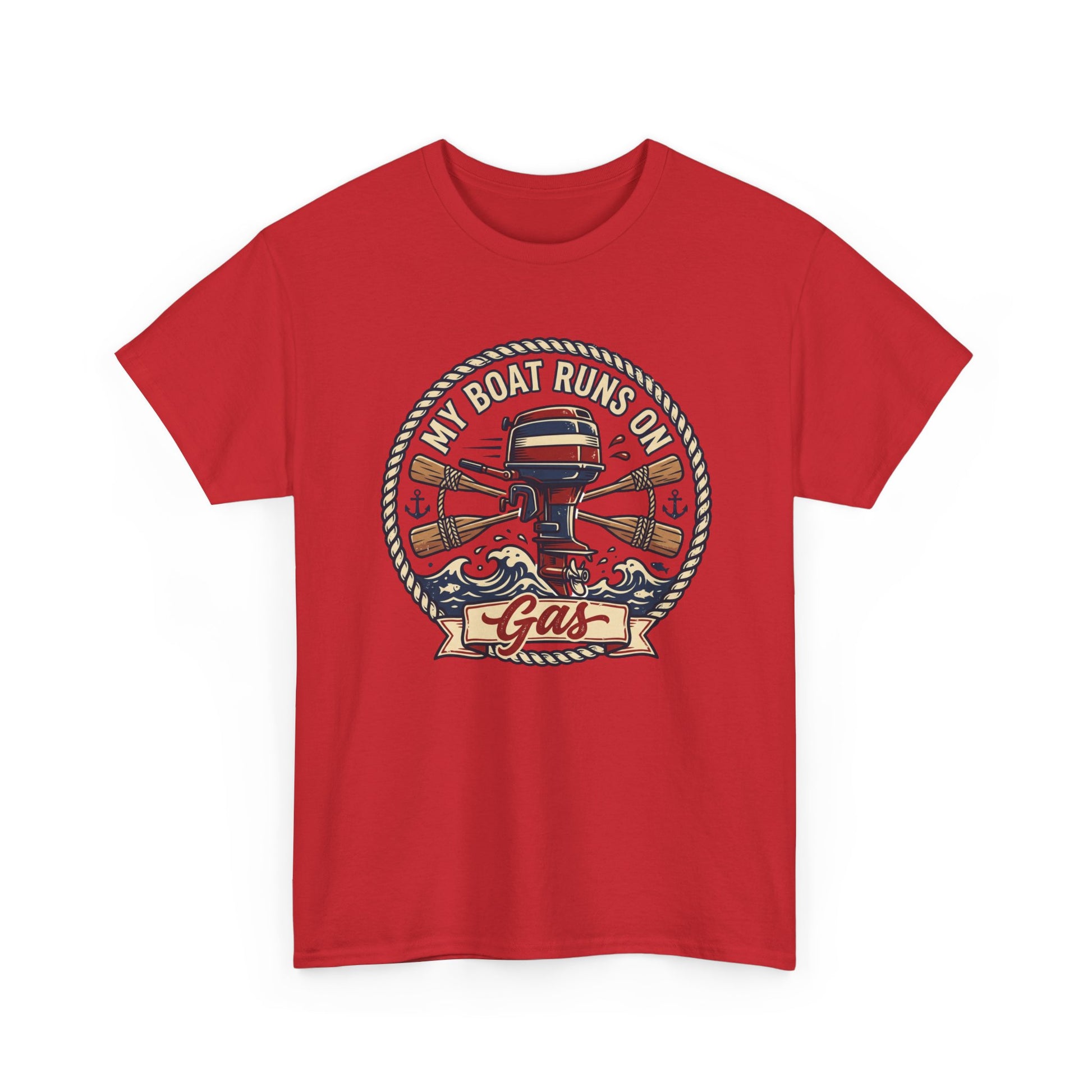 Boat Runs on Gas T-Shirt — Vintage Outboard Motor Fishing Tee Printify