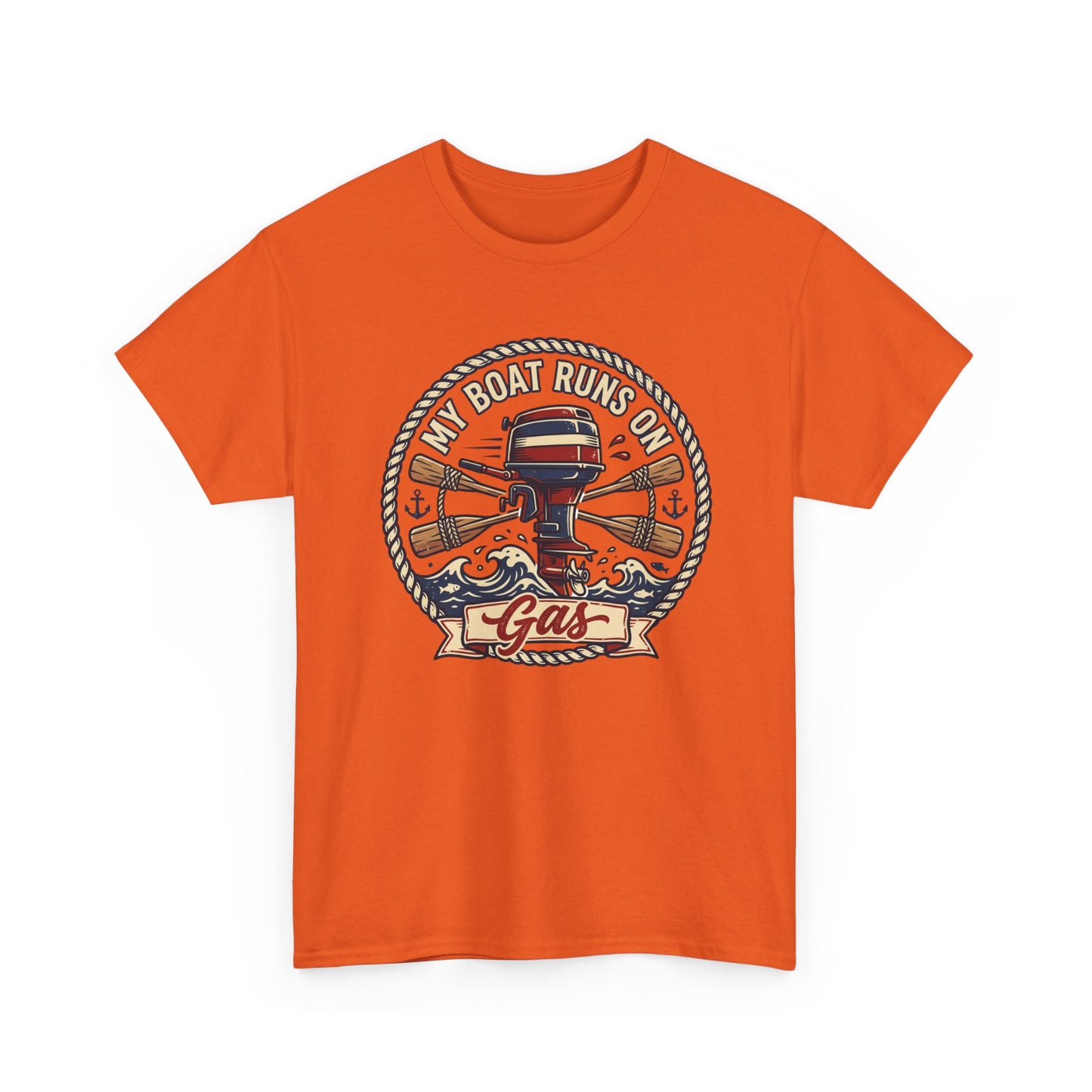 Boat Runs on Gas T-Shirt — Vintage Outboard Motor Fishing Tee Printify