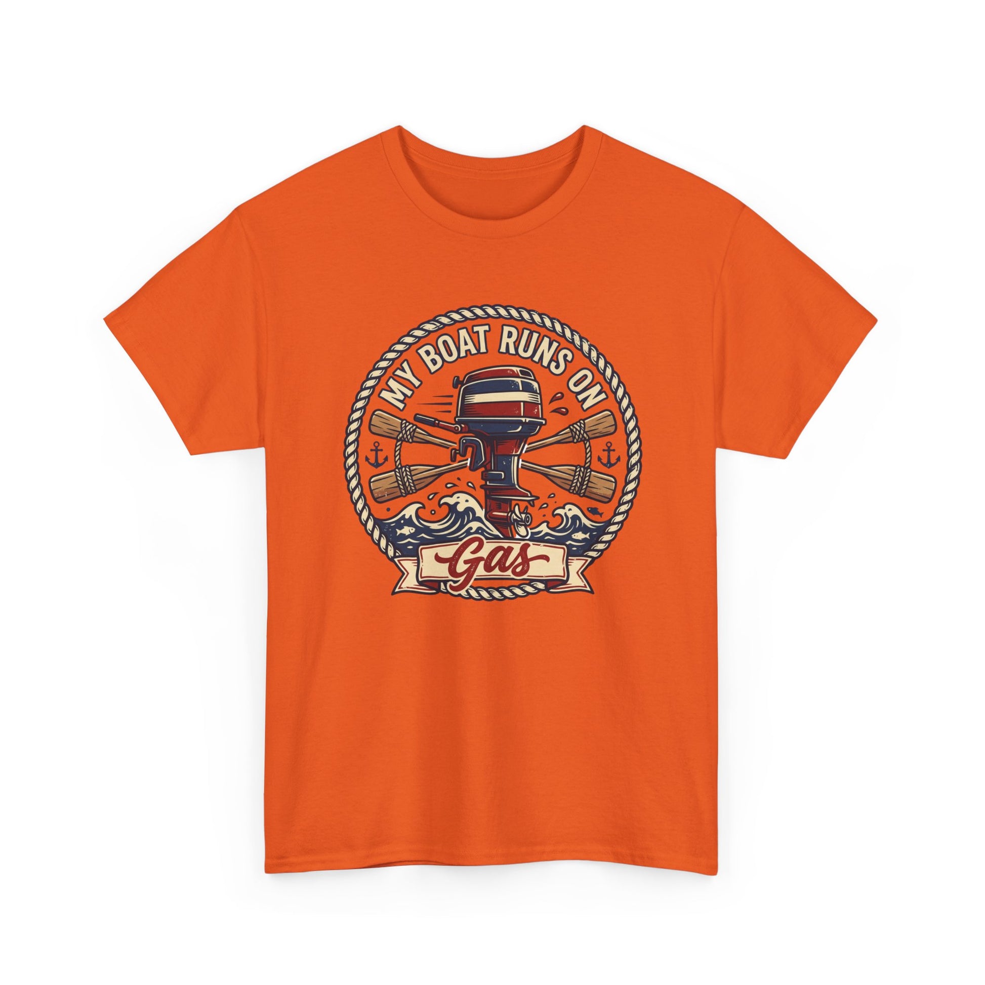 Boat Runs on Gas T-Shirt — Vintage Outboard Motor Fishing Tee Printify