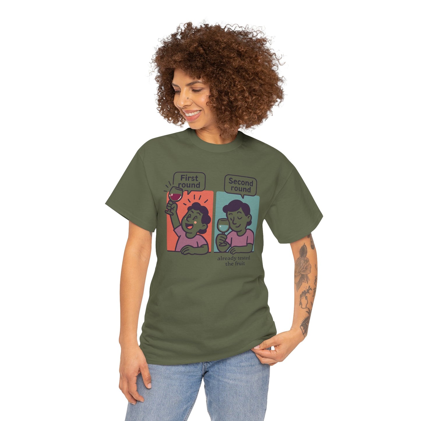 T-Shirt — "First round / Second round: already tasted the fruit" Comic Graphic Tee