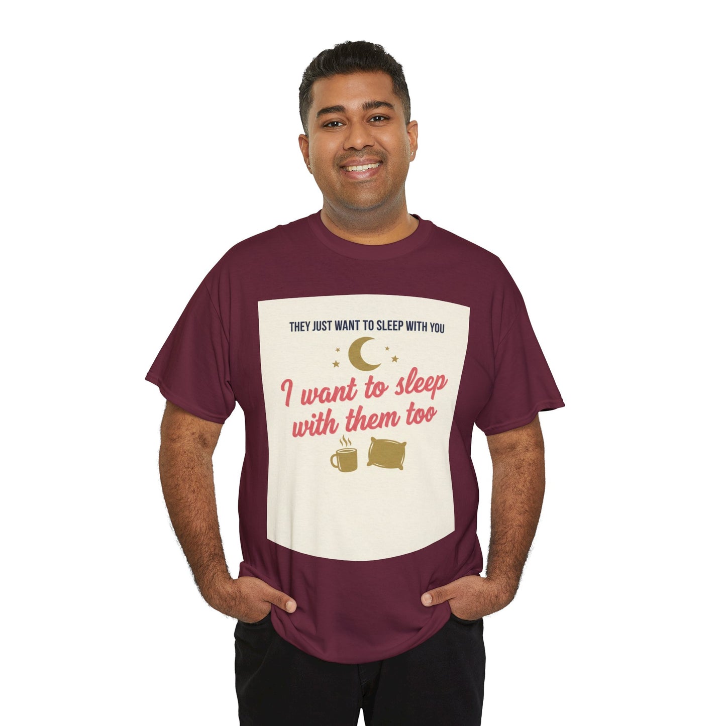 Sleepy Cats T-Shirt — "I Want to Sleep with Them Too" Cute Nighttime Pet Tee