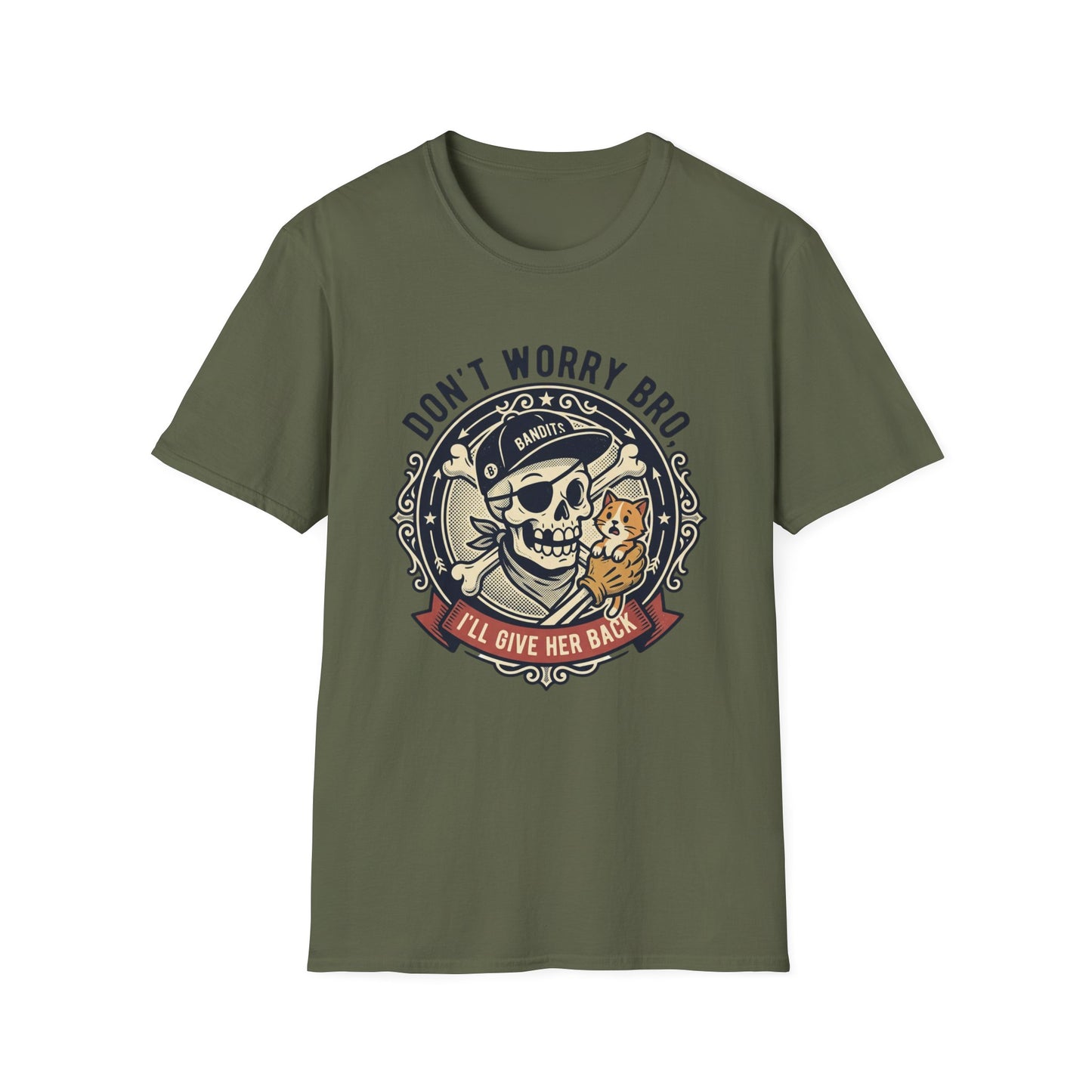 Skull & Cat T-Shirt — "Don't Worry Bro, I'll Give Her Back" Vintage Tee