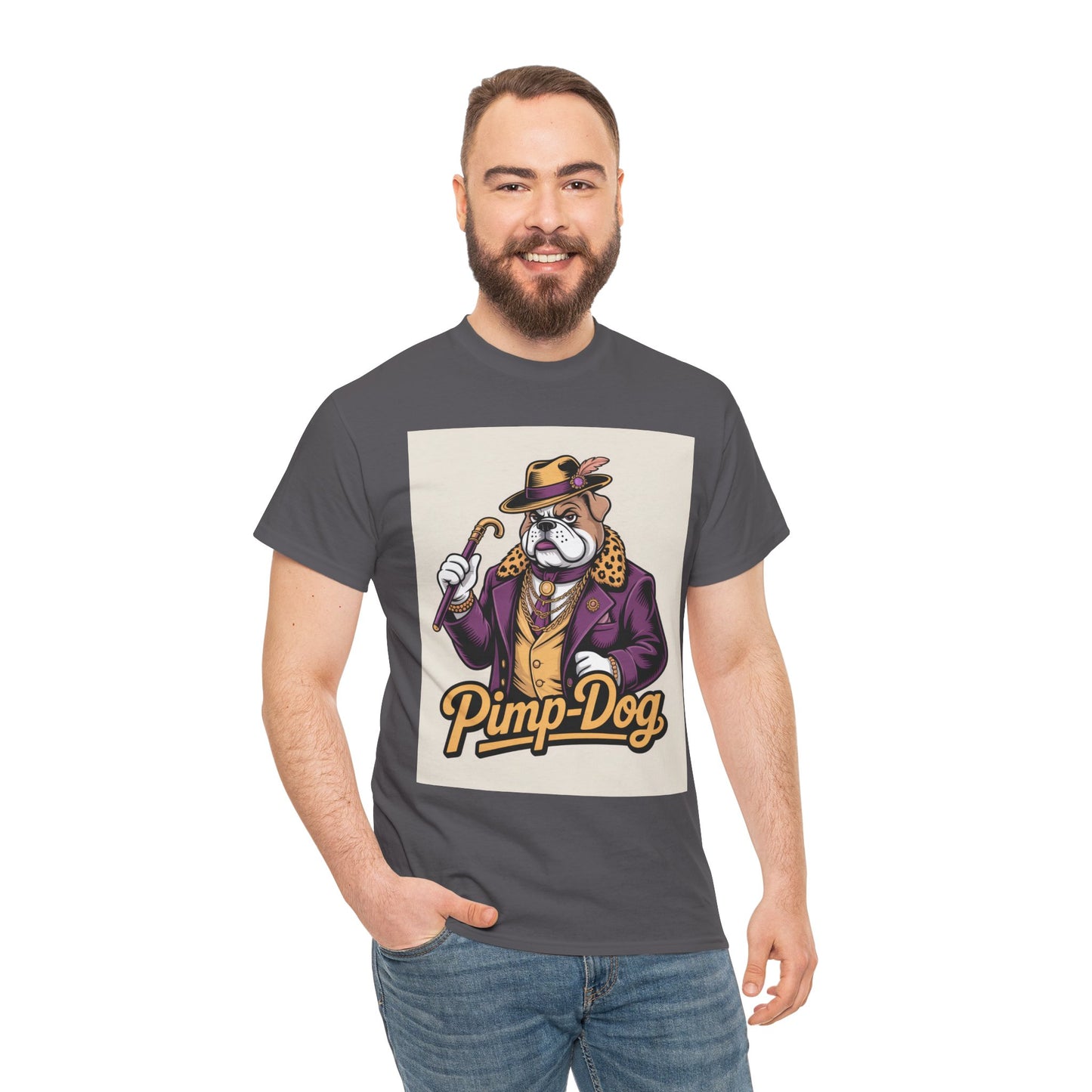 Pimp-Dog Graphic Tee — Retro Bulldog Character Shirt Printify
