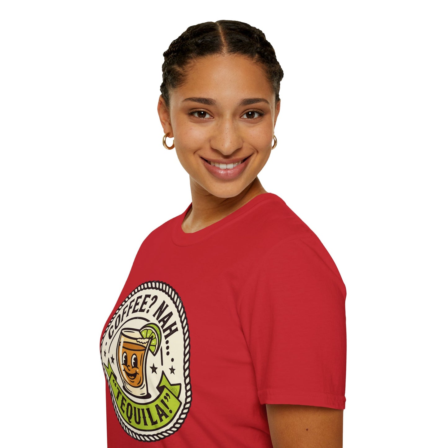 Coffee? Nah, Tequila! T-Shirt – Funny Shot Glass Graphic Tee for Party Lovers