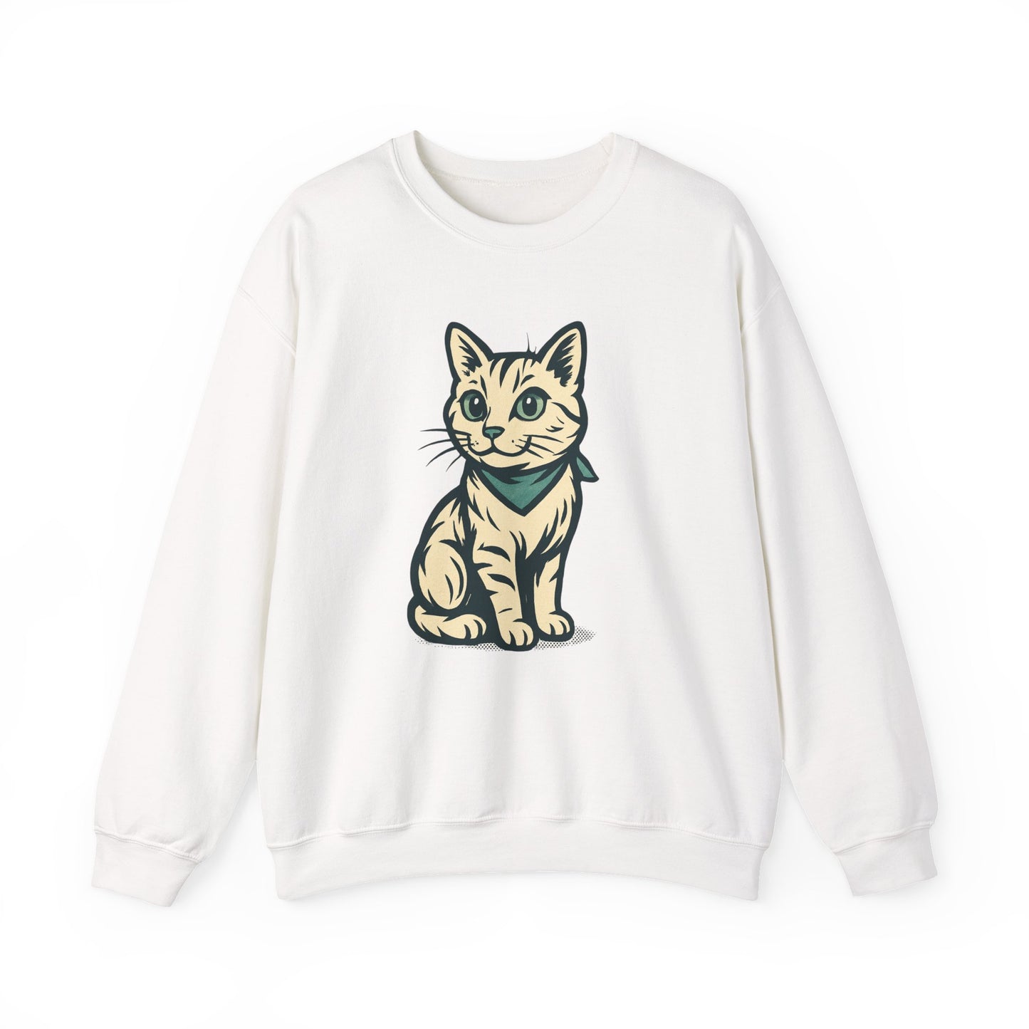 Cute Kitten Pullover Sweatshirt — Vintage Cat Illustration Crewneck