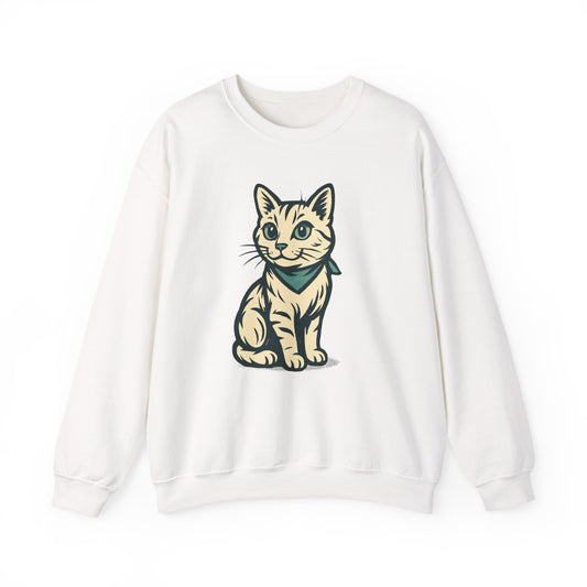 Cute Kitten Pullover Sweatshirt — Vintage Cat Illustration Crewneck