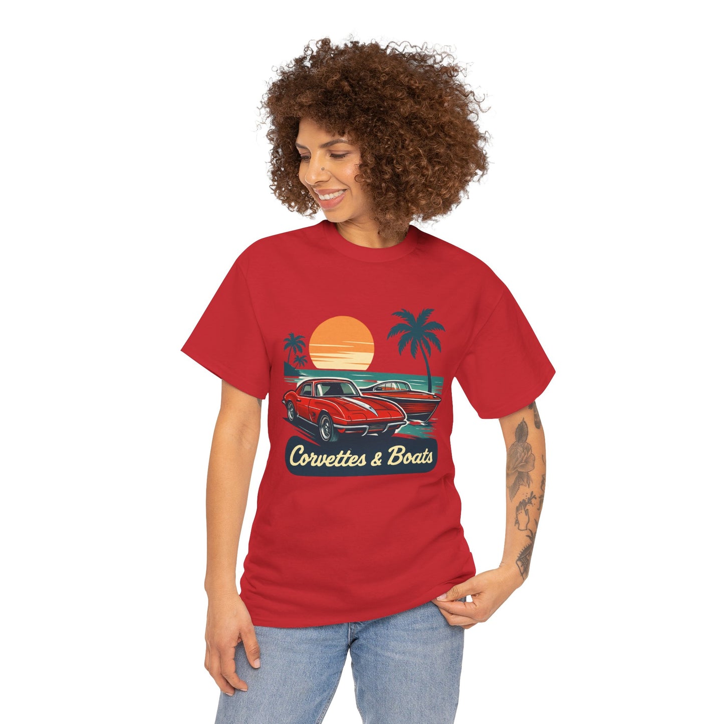 Corvettes & Boats Retro Sunset T‑Shirt