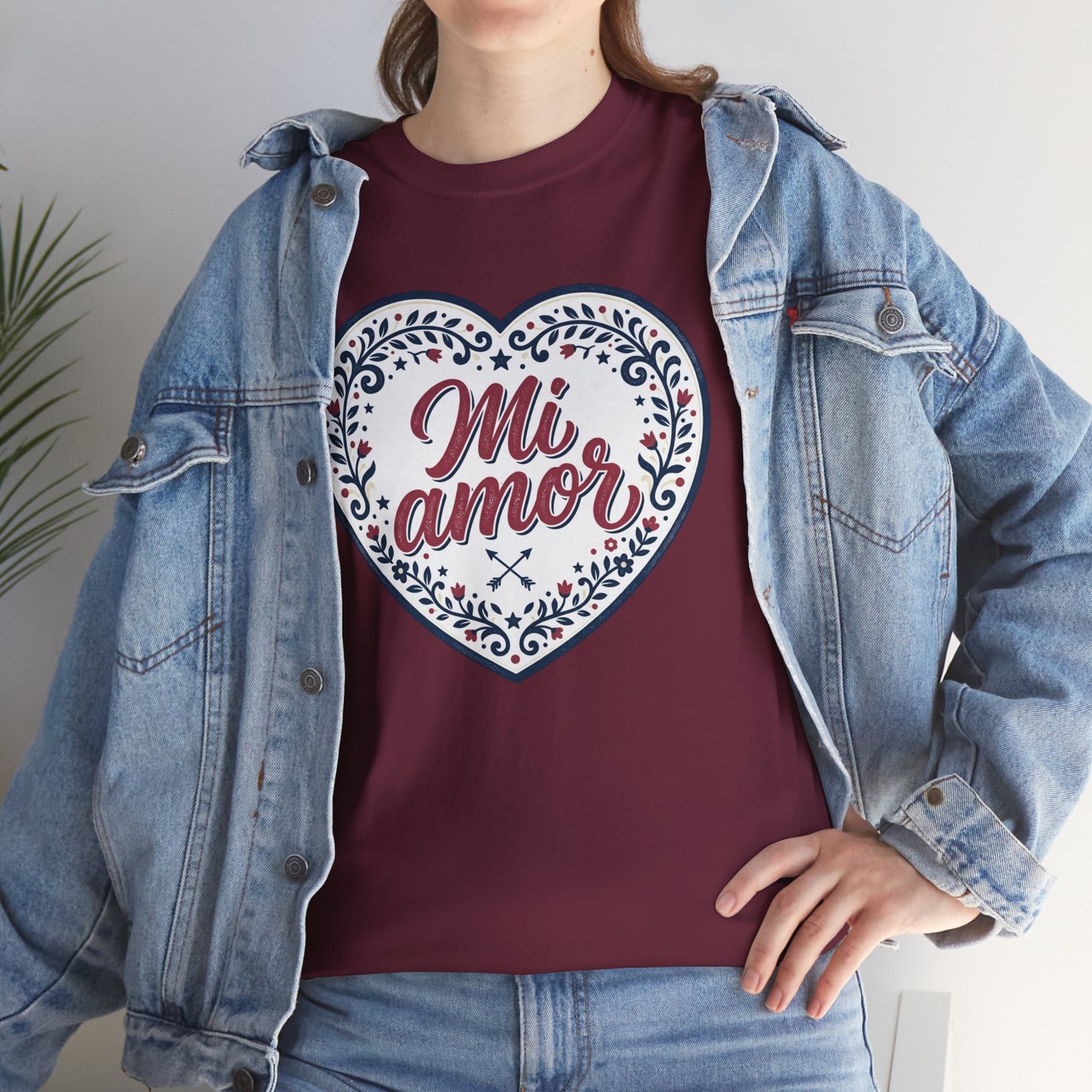 Mi Amor Heart T-Shirt — Romantic Floral Graphic Tee for Valentine’s Day