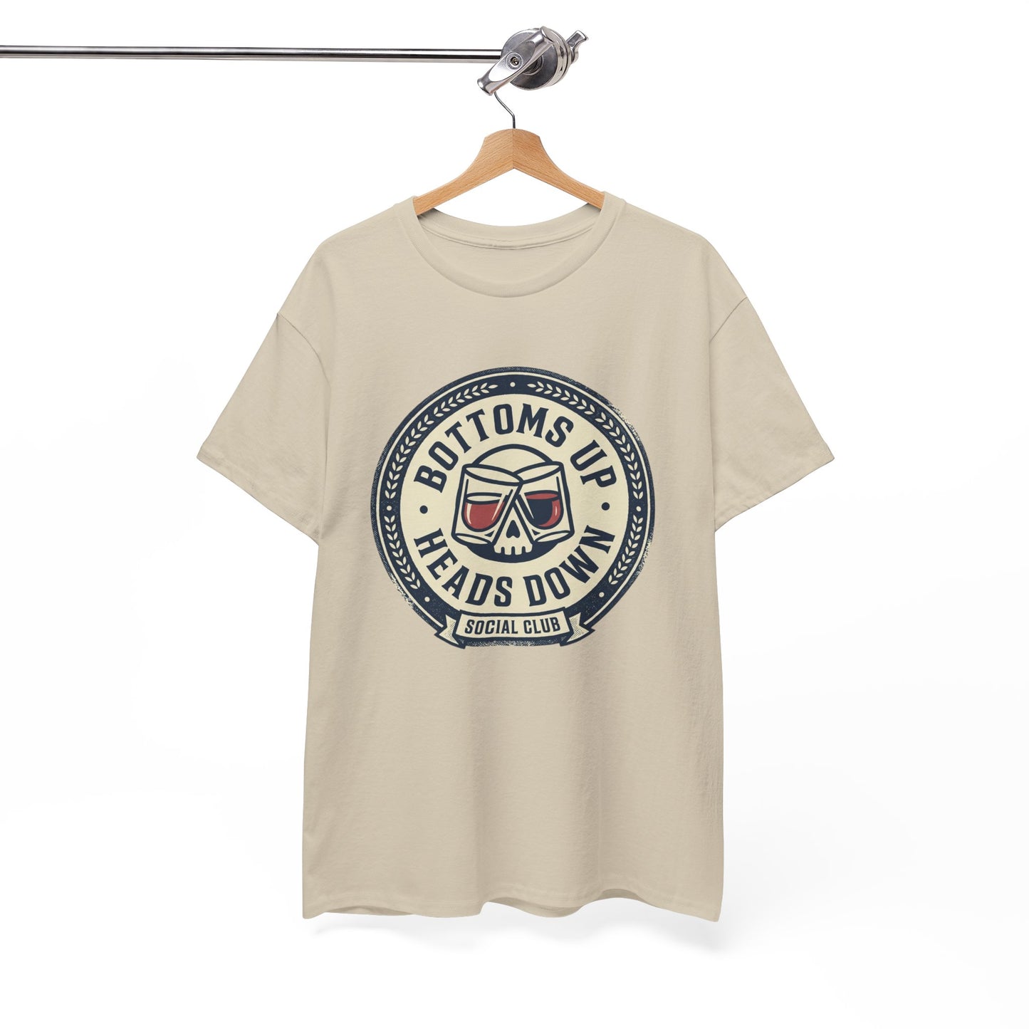 "Bottoms Up Heads Down" Skull Beer Logo Tee