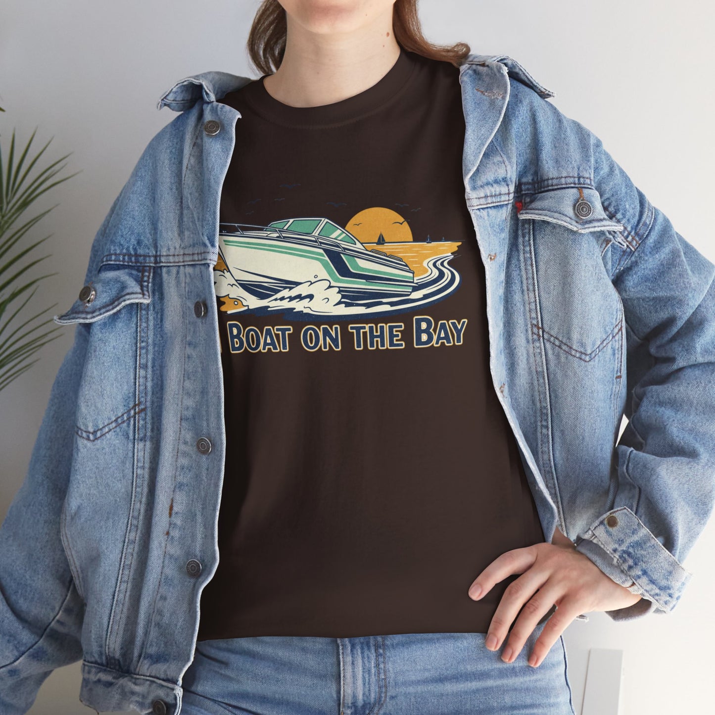 Boat on the Bay T-Shirt — Retro Motorboat Sunset Tee Printify