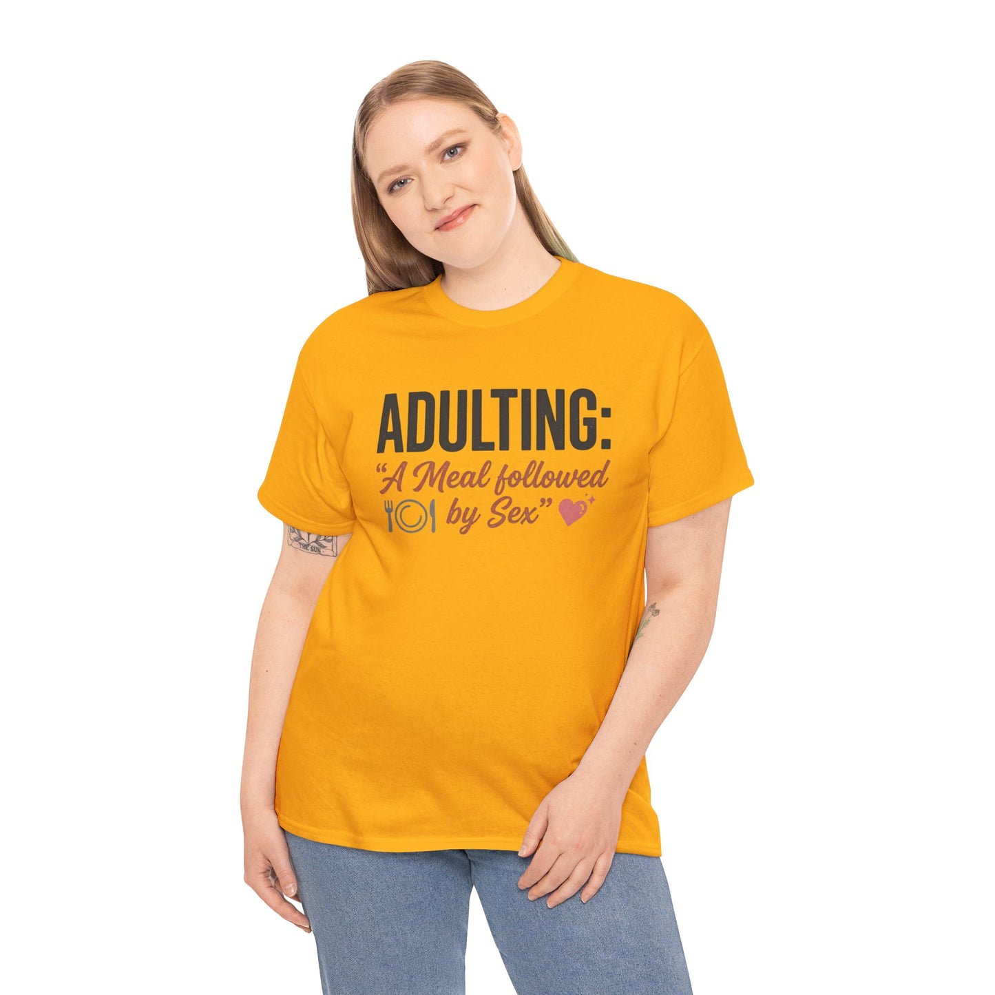 Adulting T‑Shirt – "Adulting: A Meal Followed by Sex" Funny Graphic Tee Printify