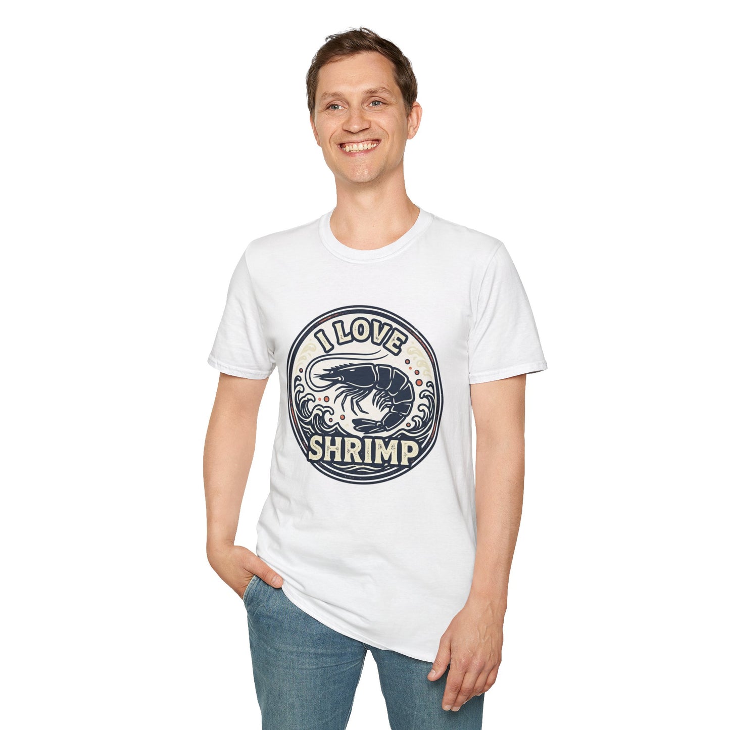 I Love Shrimp T-Shirt — Retro Seafood Crew Tee