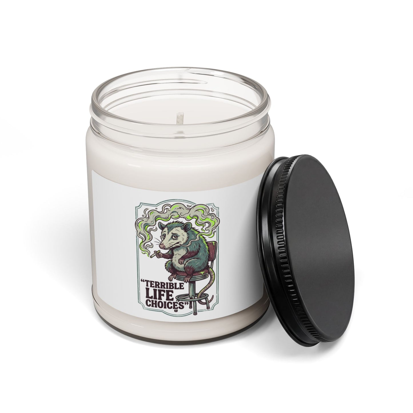 “Terrible Life Choices” Possum Candle | Animal Smoking, Absurdist Alt Soy Candle